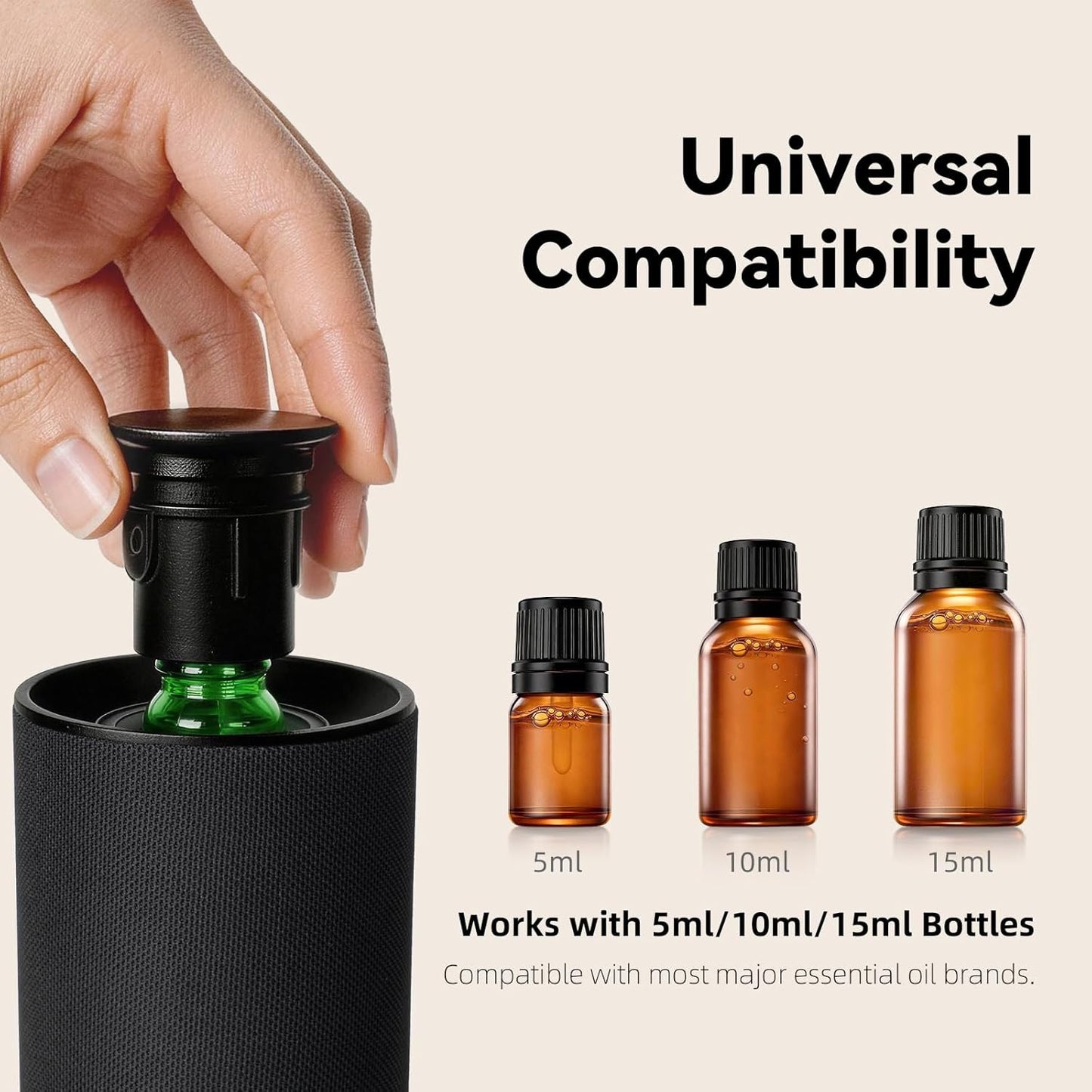 Waterless Essential Oil Diffuser for Home & Car,Fabric Covered with Ambient Light,2-in-1 Modes & Adjustable Mist Output,Cordless Portable Scent Machine with Auto Start-Stop,Fits 5/10/15ml