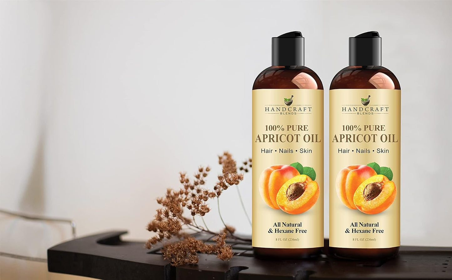 Handcraft Blends Apricot Kernel Oil - Cold-Pressed 8 Fl Oz - 100% Pure and Natural - Premium Grade Carrier Oil for Skin and Hair - Hair and Body - Massage - Hexane-Free