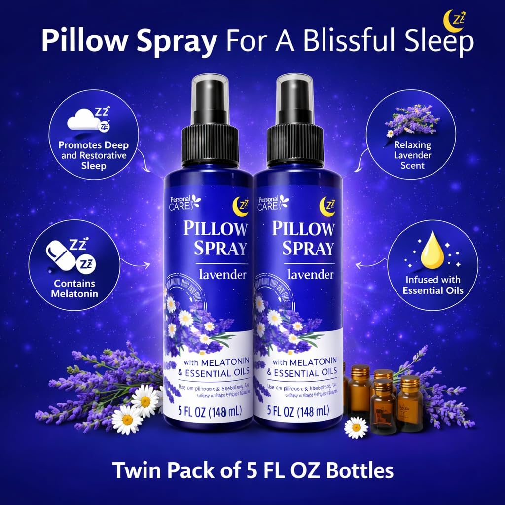 Lavender Pillow Spray with Melatonin & Essential Oils β Aromatherapy Mist for Bedtime Relaxation β Calming Lavender Scent β Linen Spray β 5 oz Bottles (Pack of 2)
