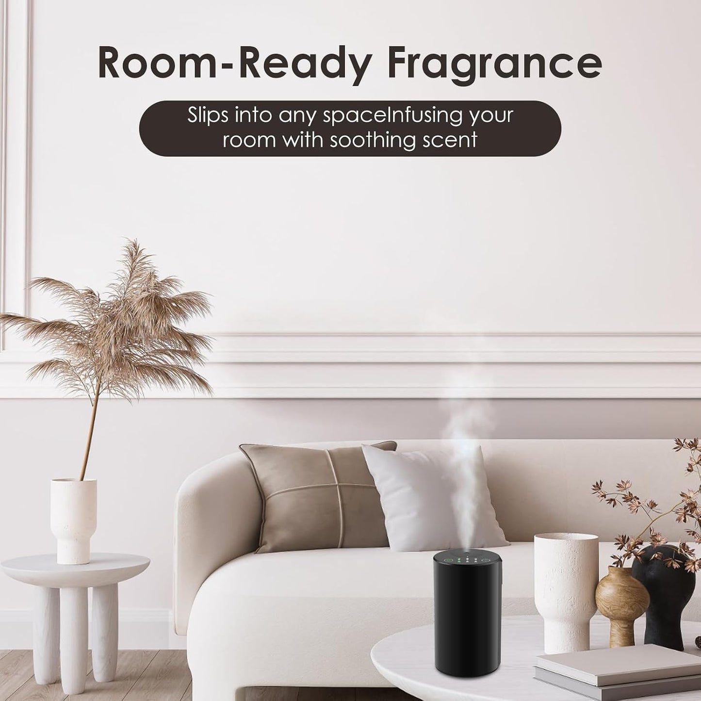 Waterless Essential Oil Diffuser, Battery Powered Mini Scent Air Machine, Aromatherapy Mist Diffuser for Home Room Car Office,Black Aluminum Alloy (Black)