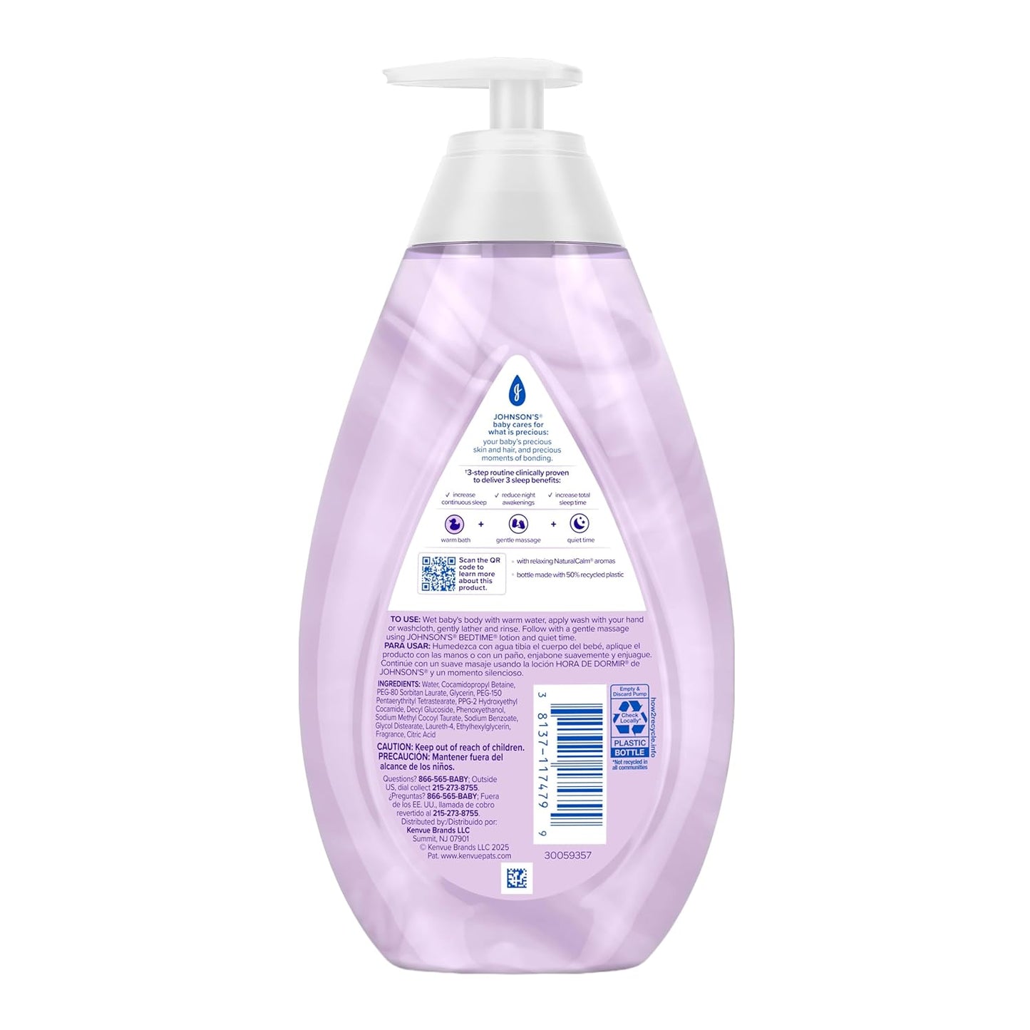Johnson's Baby Bedtime Moisture Body Wash, Soothing NaturalCalm Aromas, Nighttime Bath Wash to Help Calm Baby Before Bed, Baby Wash, No added Parabens & Sulfates, 27.1 fl. oz