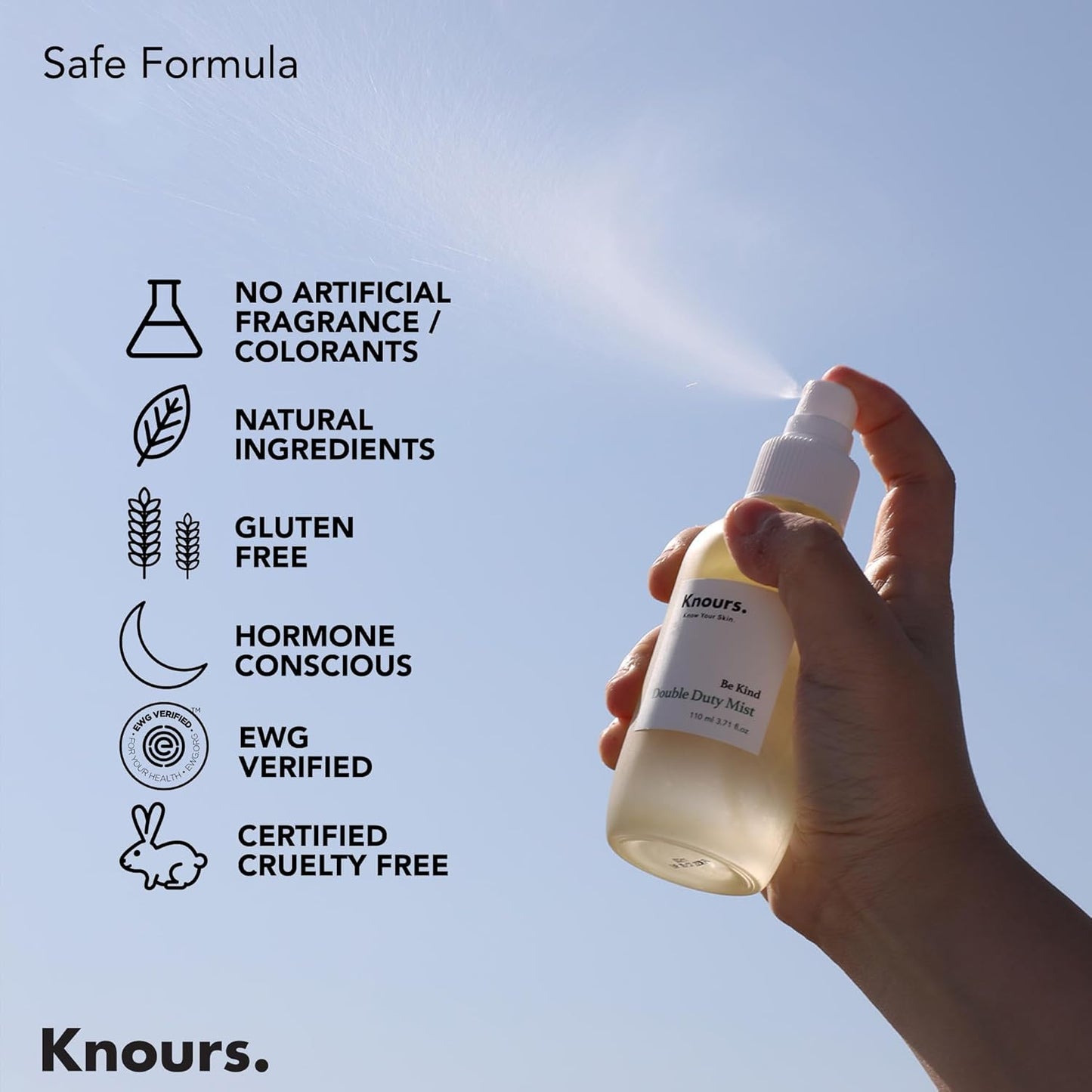 Knours Korean Hydrating Jojoba Oil + Aloe Vera H2O | Knours Be Kind Face Mist Spray | Vegan Squalane | Dry, Sensitive Skin | for Redness |110ml/3.72fl oz