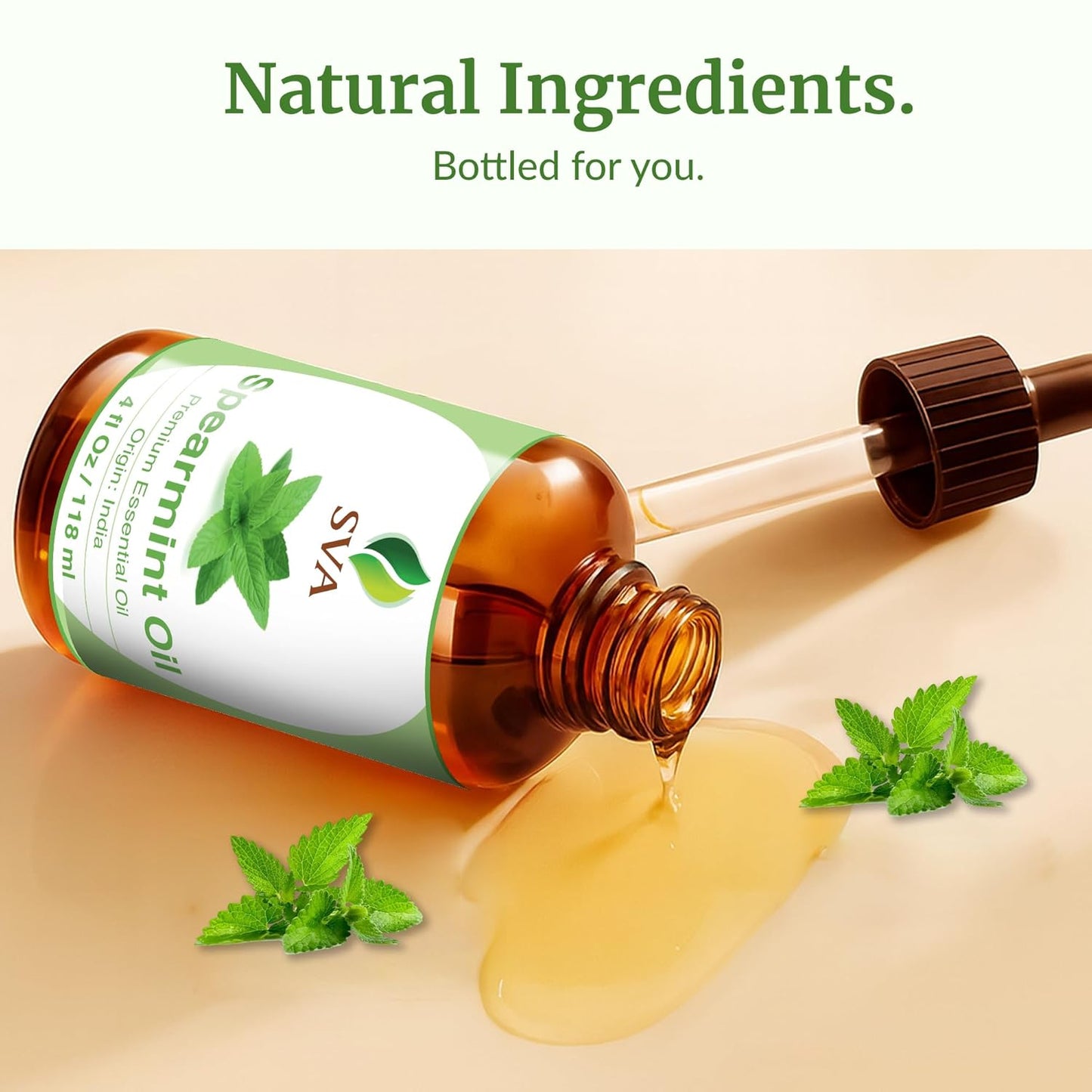 SVA Spearmint Essential Oil 4 Oz with Dropper 100% Pure Natural Undiluted Premium Therapeutic Grade Oil for Diffuser, Aromatherapy, Face, Body & Hair Care