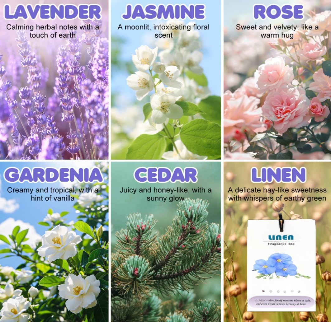 Aryiten 8 Packs Large Linen Scented Sachets for Closet Deodorizer Drawers, Hanging Long Lasting Potpourri Bags Home Fragrance Air Freshener