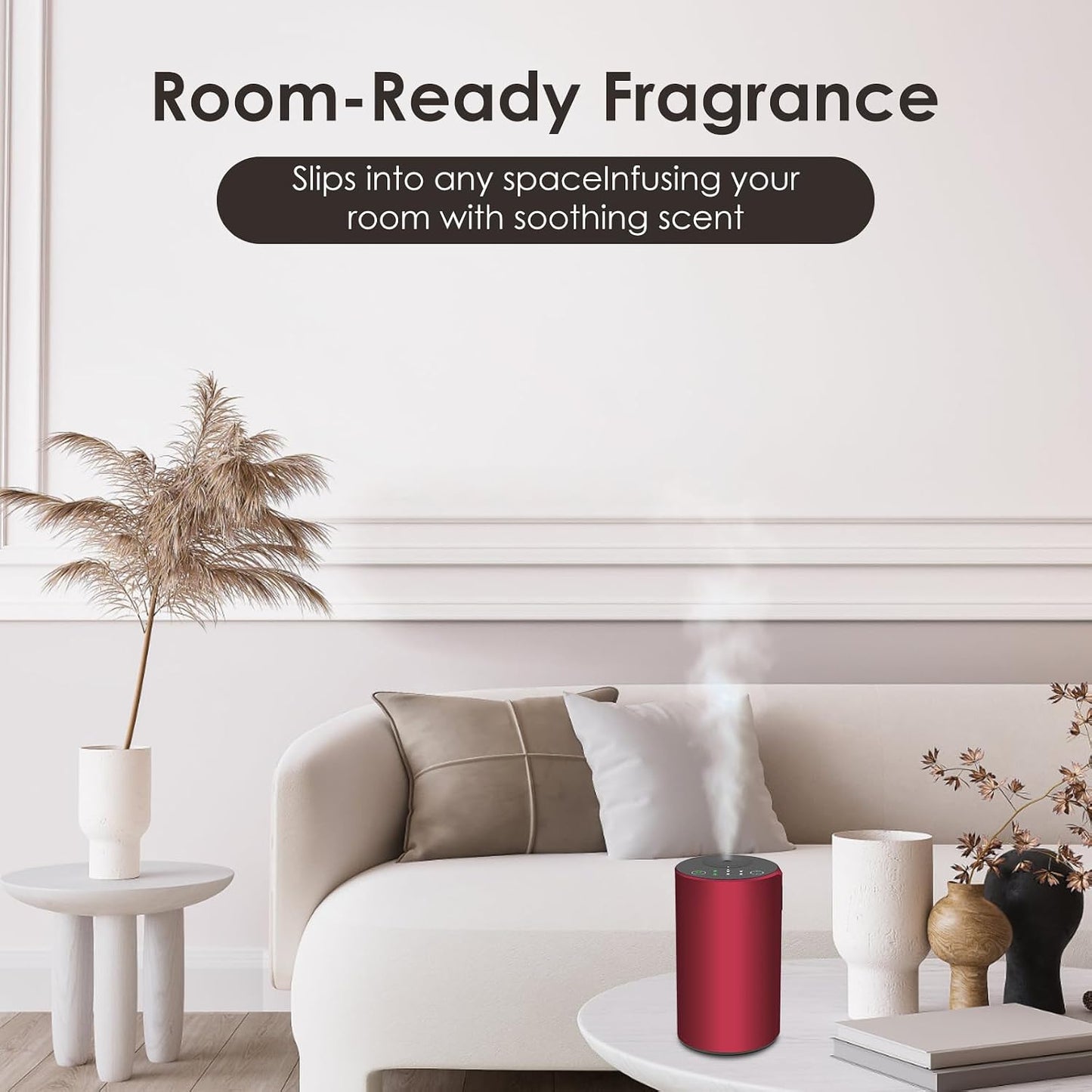 Waterless Essential Oil Diffuser, 7 Colors LED Light, Battery Powered Mini Scent Air Machine, Aromatherapy Mist Diffuser for Home Room Car Office,Black Aluminum Alloy (Red)