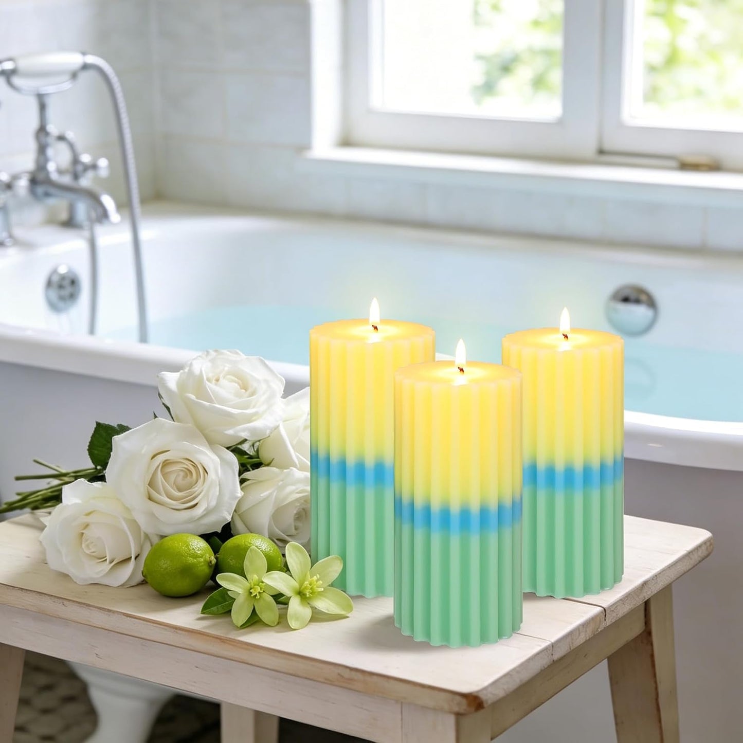3x6 inch Yellow Pillar Candles Set of 3, Scented Pillar Candle, Dripless and Smokeless Large Candles, Candle for Home Decor, Dinner Table,Weddings, Holidays