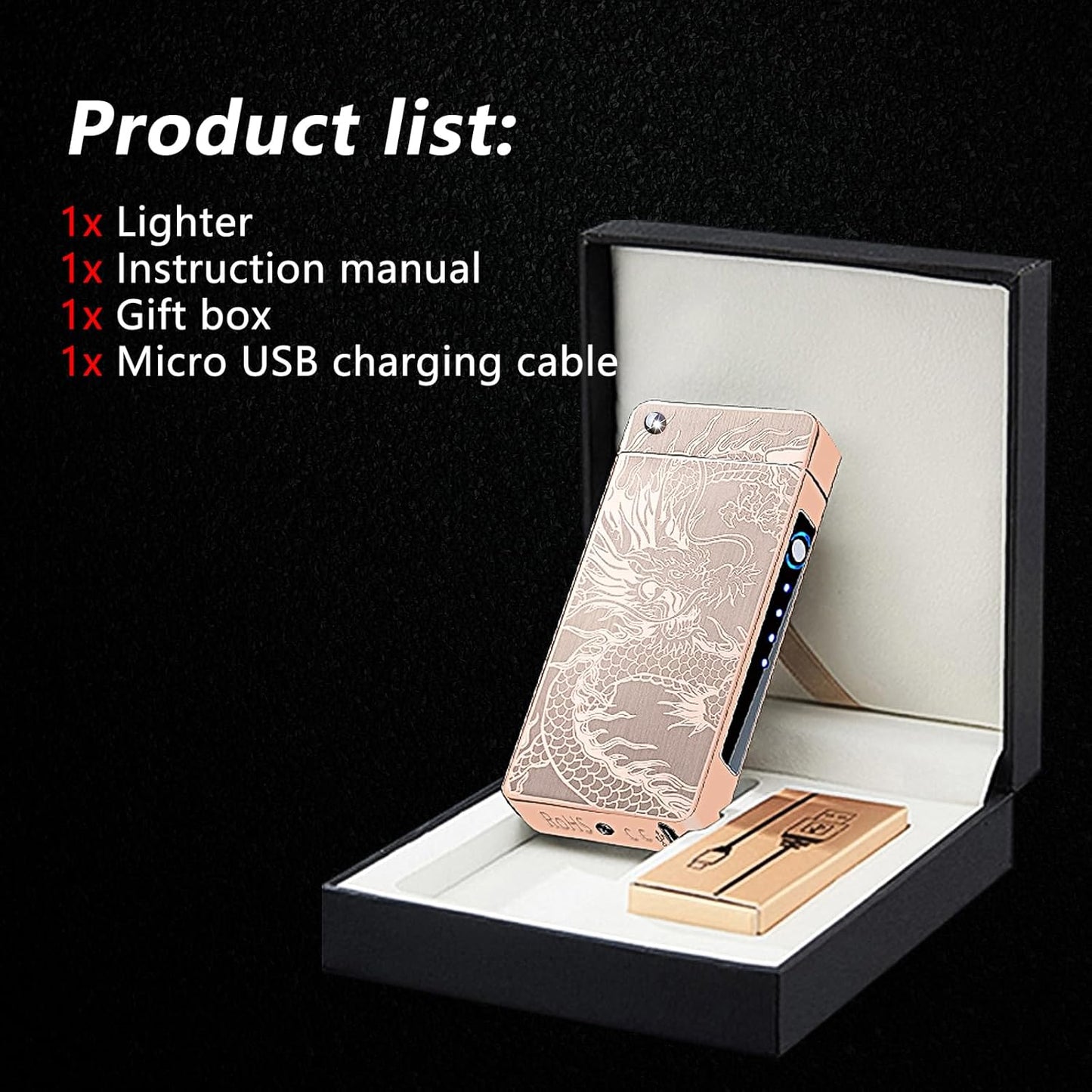 BABOBIU Dragon Lighter Unique Lighter Rechargeable Lighters Windproof Lighters Metal Body Battery Display Big Arc Flame Push Button Fast Charging for Candles Incense Gifts Husband (Golden Dragon)