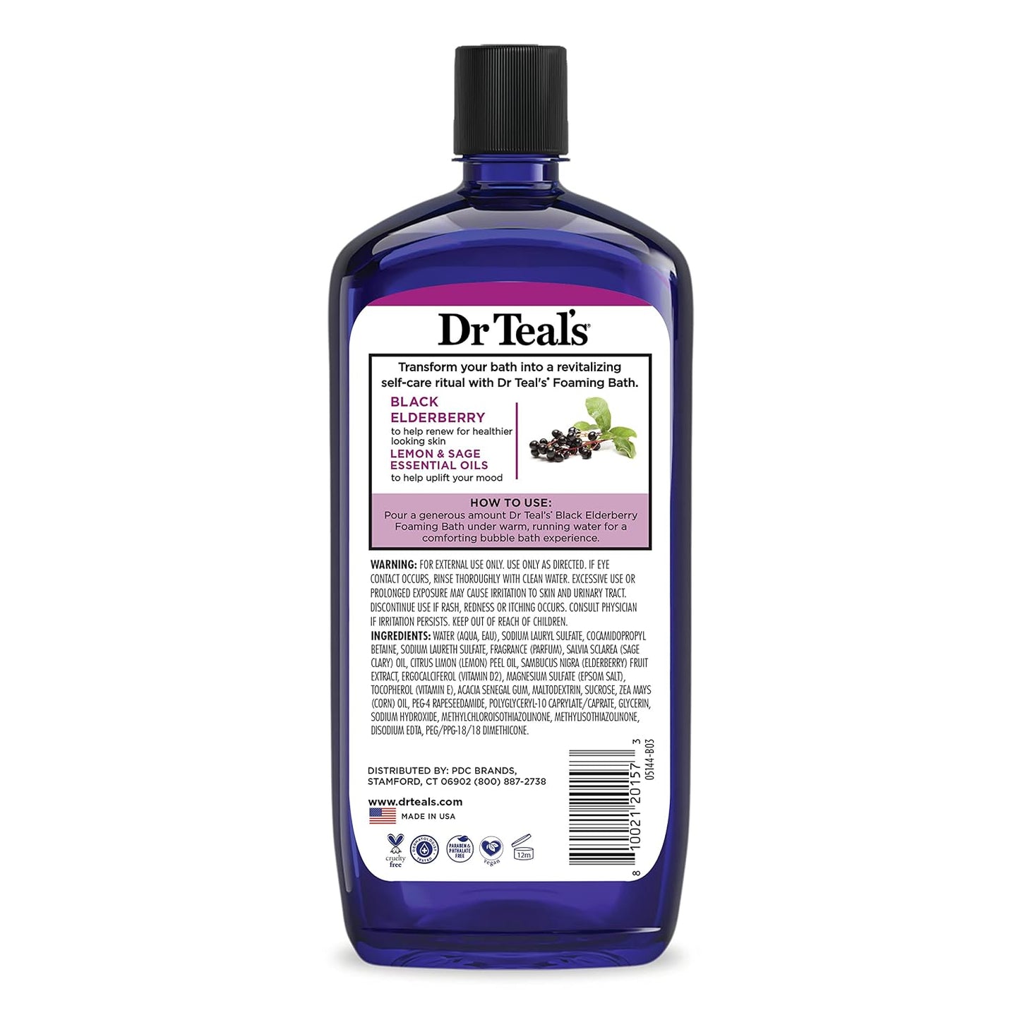 Dr Teal's Foaming Bath with Pure Epsom Salt, Black Elderberry with Vitamin D, 34 fl oz (Pack of 4)