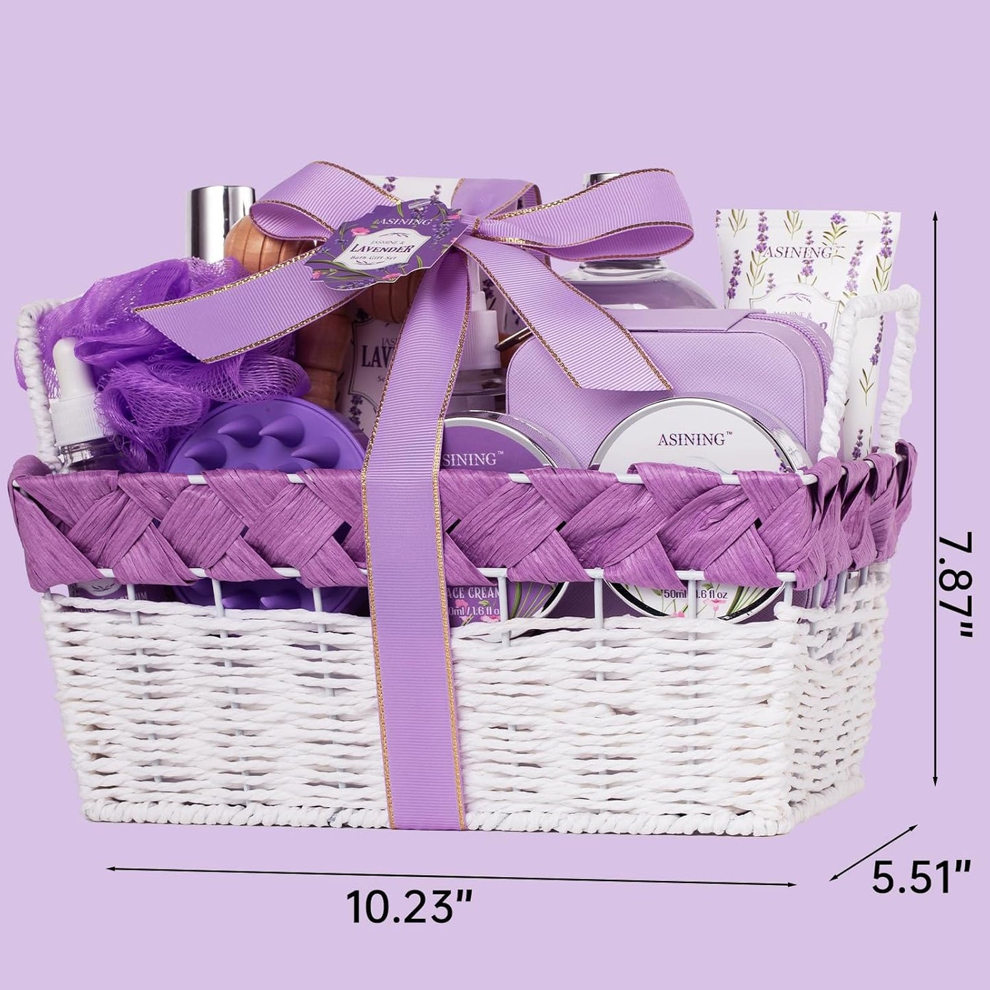 19-Pc Luxury Body Gift Set for Women, Lavender Bath and Body Gift Basket, Spa Gift Basket, Home Spa Gifts, Facial Care, Necklace, Skin Care gift set for Mother Day, Anniversary, Birthday, Christmas