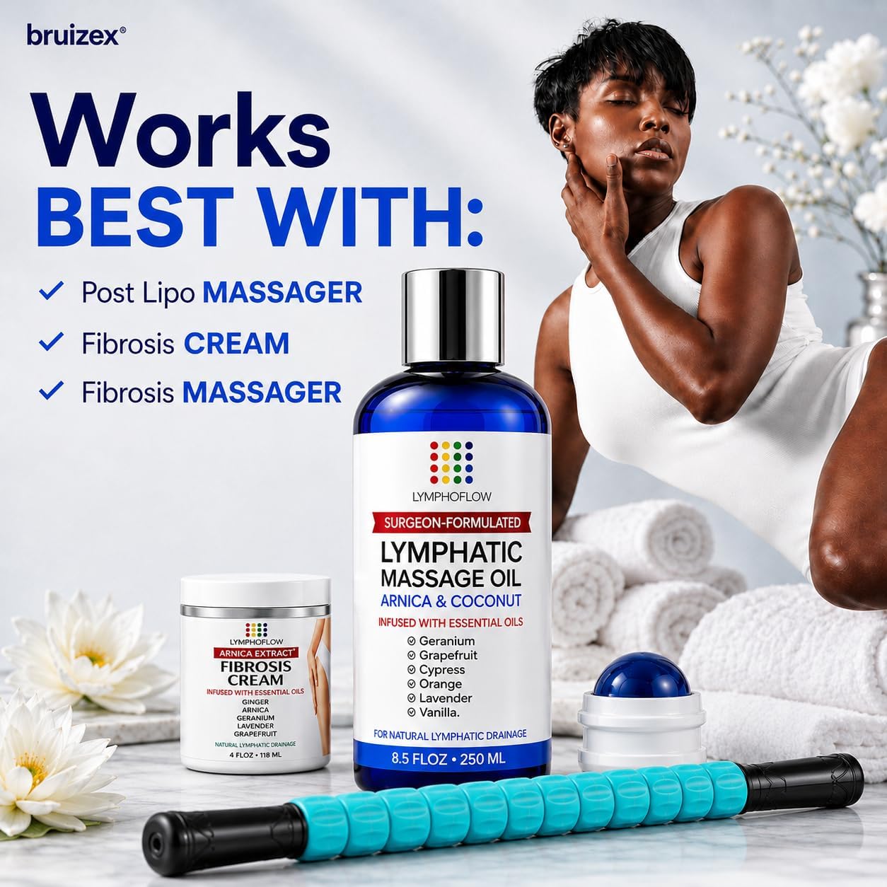 Lymphatic Drainage Massage Oil for Massage Therapy - Arnica Oil & Coconut for Post Surgery Recovery & Lymphatic Drainage Massager, Liposuction, 360 Lipo, BBL, Tummy Tuck Procedure,Moisturizing -8.5 Oz
