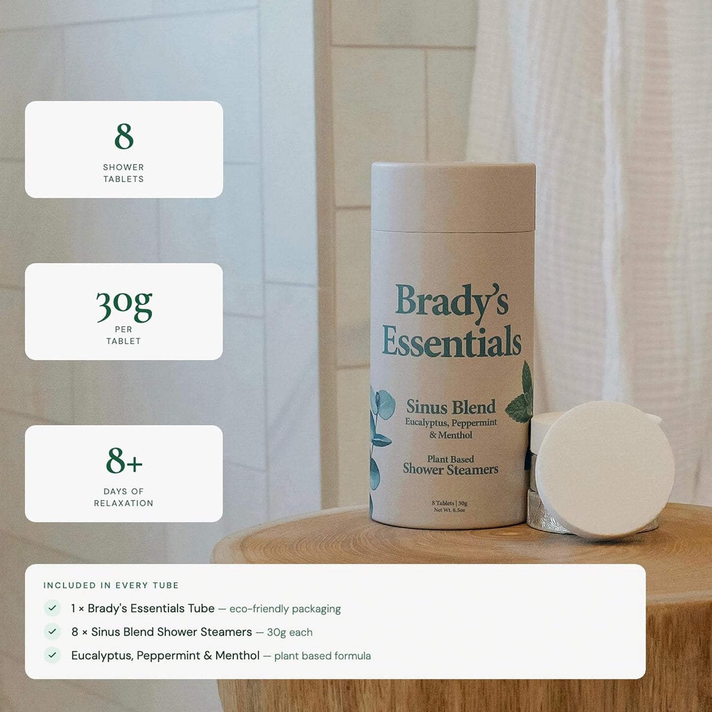 Sinus Blend Shower Steamers Aromatherapy 8 Pack - Eucalyptus, Peppermint & Menthol - Natural Essential Oils for Stress Relief - Self Care Gifts for Women & Men - Organic & Vegan