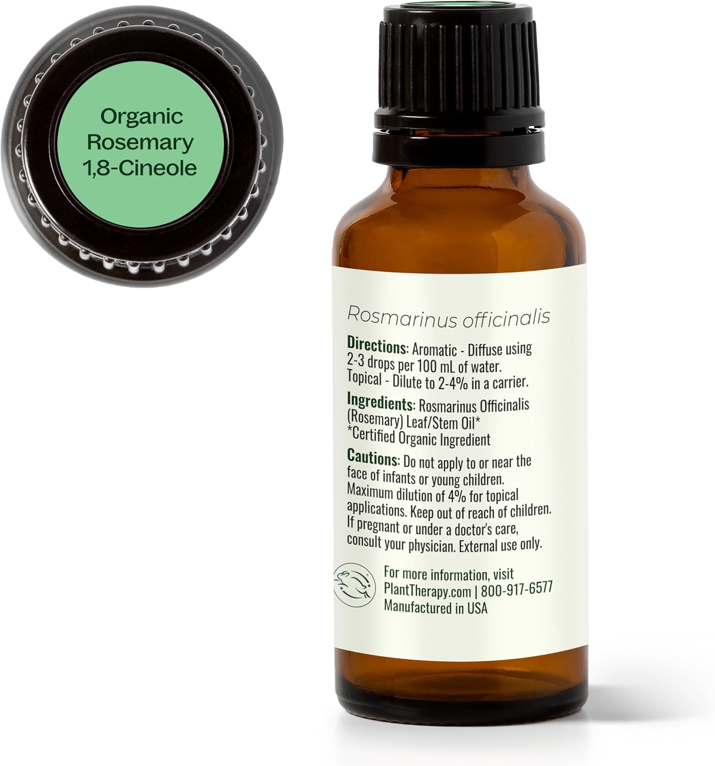 Plant Therapy Organic Rosemary Essential Oil, 30 mL (1 oz), 100% Pure and Undiluted, USDA Certified Organic, Great for Aromatherapy and Natural Hair Growth