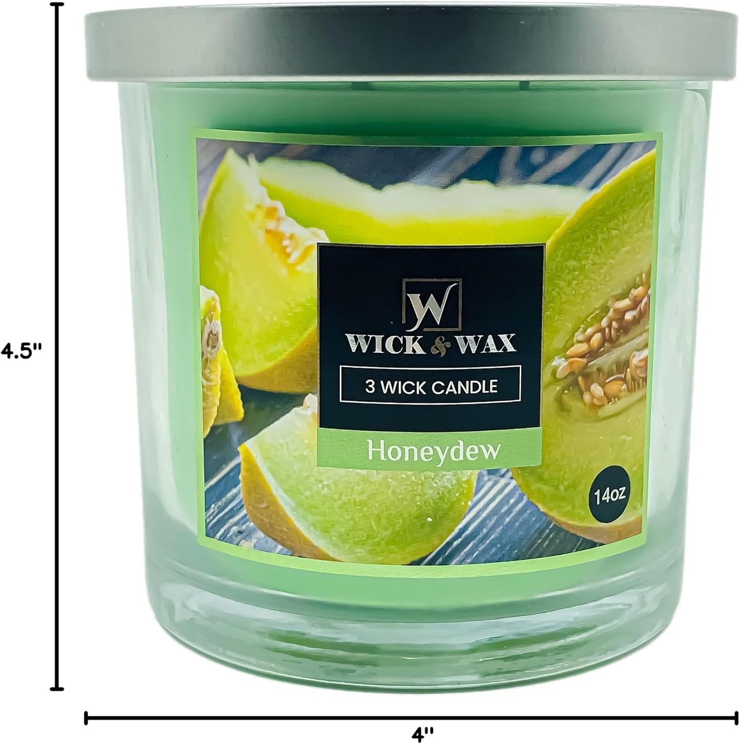 VeZee's 3 Wick 14 oz Honeydew Scented Jar Candles by Wick & Wax, Lift Your Spirits with The Refreshing, Pleasant Fragrance:1 Jar