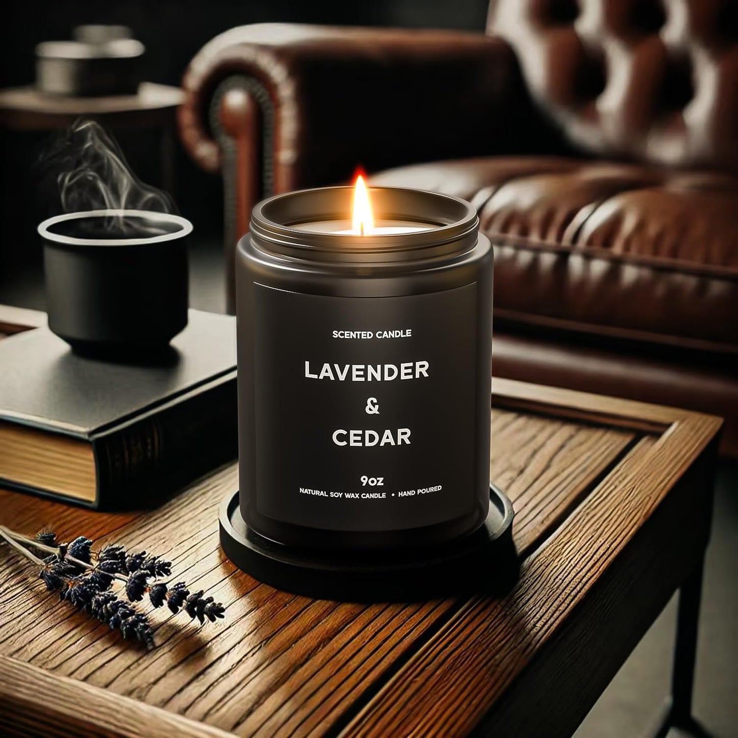VEGISHINE Lavender&Cedar Candle, 9oz Scented Candle for Men, Scented Candles for Home, Soy Candle Gifts for Men, Personalized Blessing Minimalist Men's Scented Candle