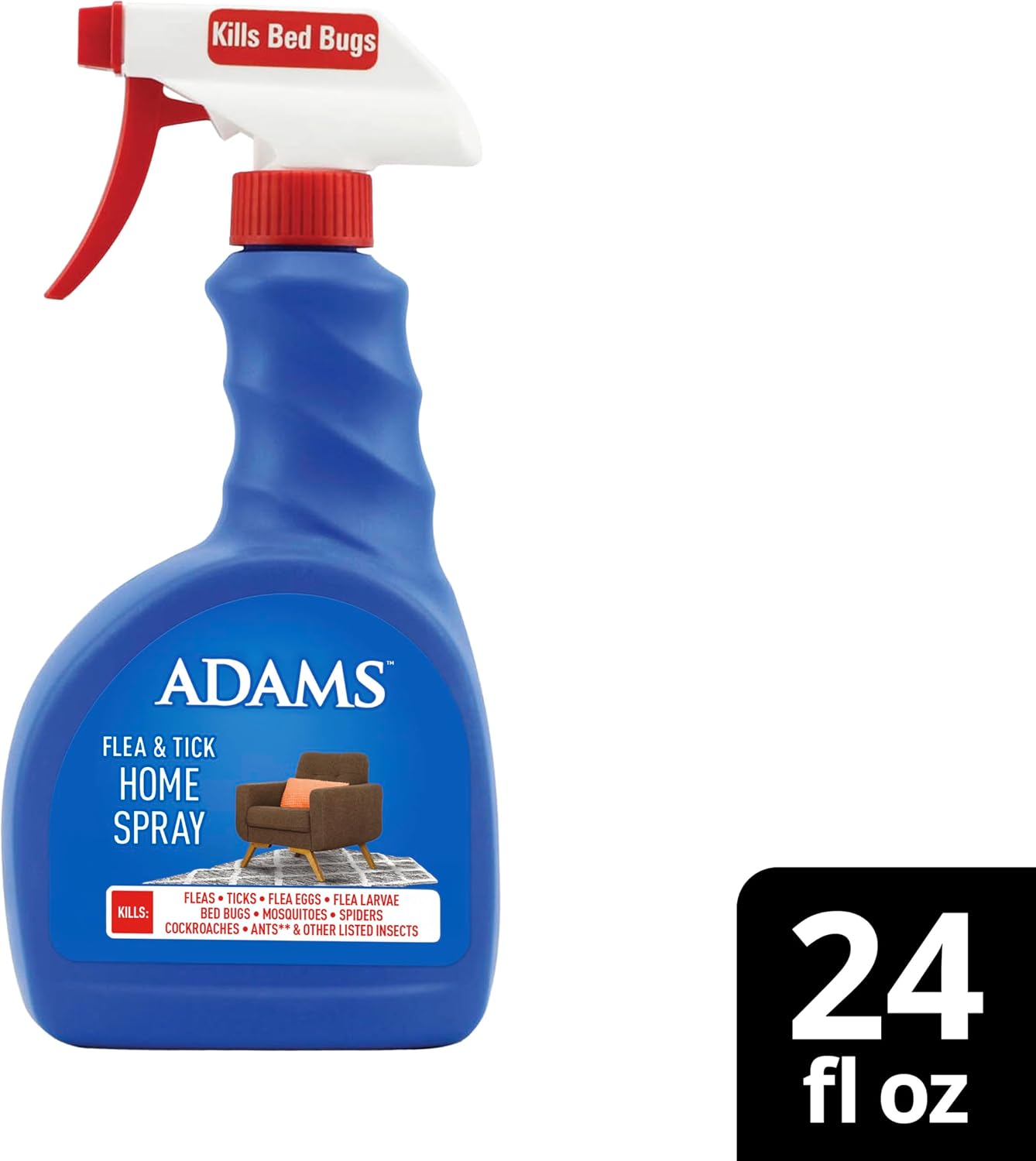 ADAMS Flea & Tick Home Spray for Indoor House Treatment, Tick and Flea Spray for Home, Carpet, Furniture & Pet Bedding, Controls Bed Bugs, Cockroaches, Spiders & Mosquitoes, 24 oz