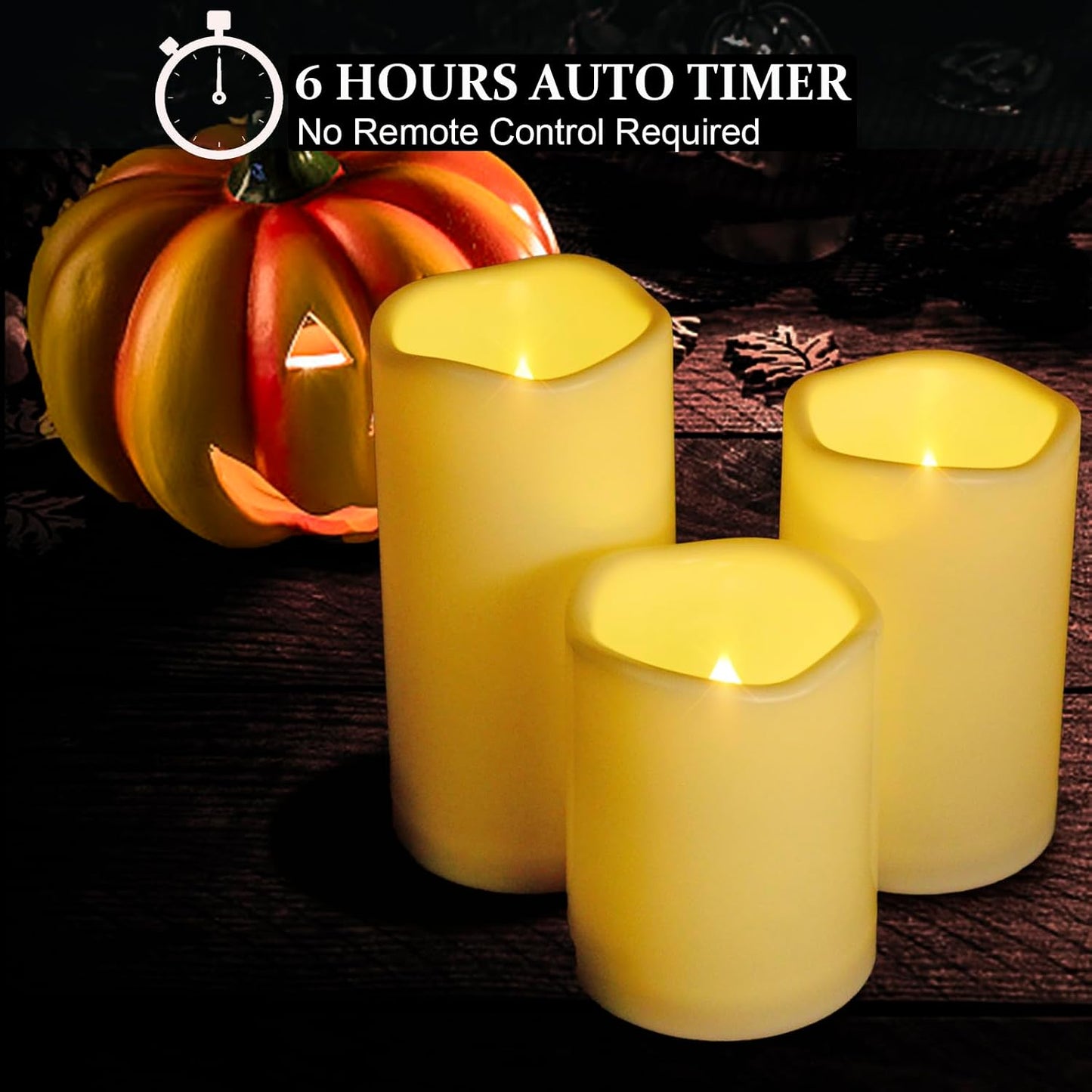 Weatherproof Flameless Candles with 6 H Timer-1000 Hours Long Life, Waterproof Battery Operated Flickering LED Pillar Candles,Outdoor Candles for Chiristmas Thanksgiving Halloween ( 4" 5" 6" Ivory)