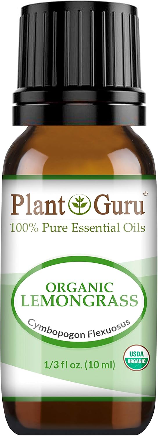 Organic Lemongrass Essential Oil 10 ml 100% Pure Undiluted USDA Certified Therapeutic Grade for Aromatherapy Diffuser, 10 ml