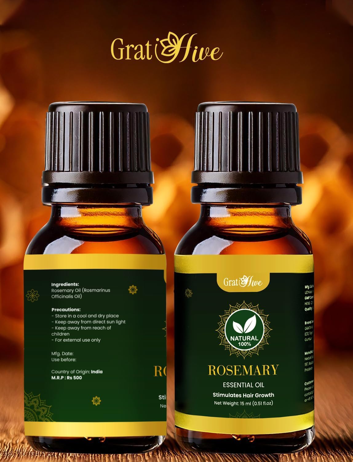 100% Pure Rosemary Essential Oil for Hair - Nourishing Rosemary Oil - 1 Pack Ideal for Women & Men - 15 ml