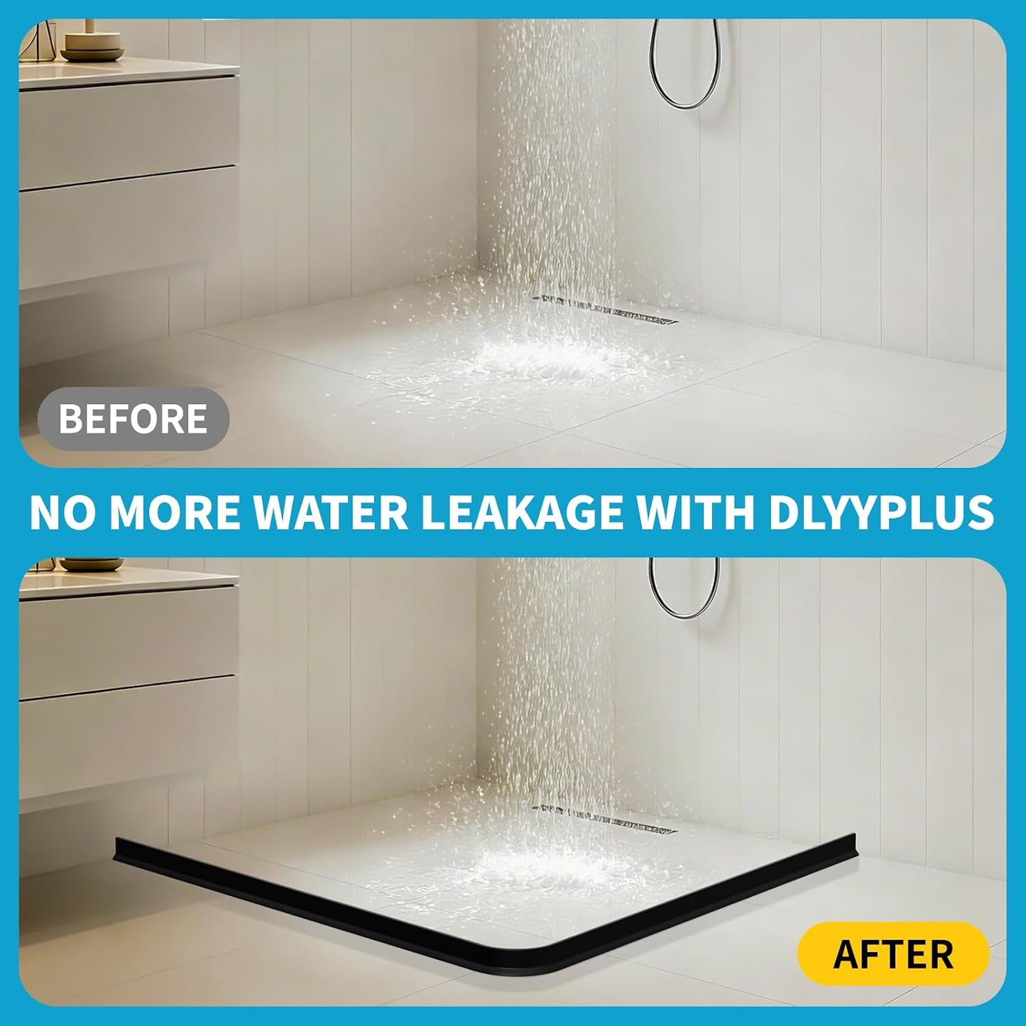 98" Collapsible Shower Threshold Water Dam Shower Water Stopper Barrier Keeps Water Inside Threshold Dry and Wet Separation Suitable for Bathroom Kitchen Sink Bathtub and More