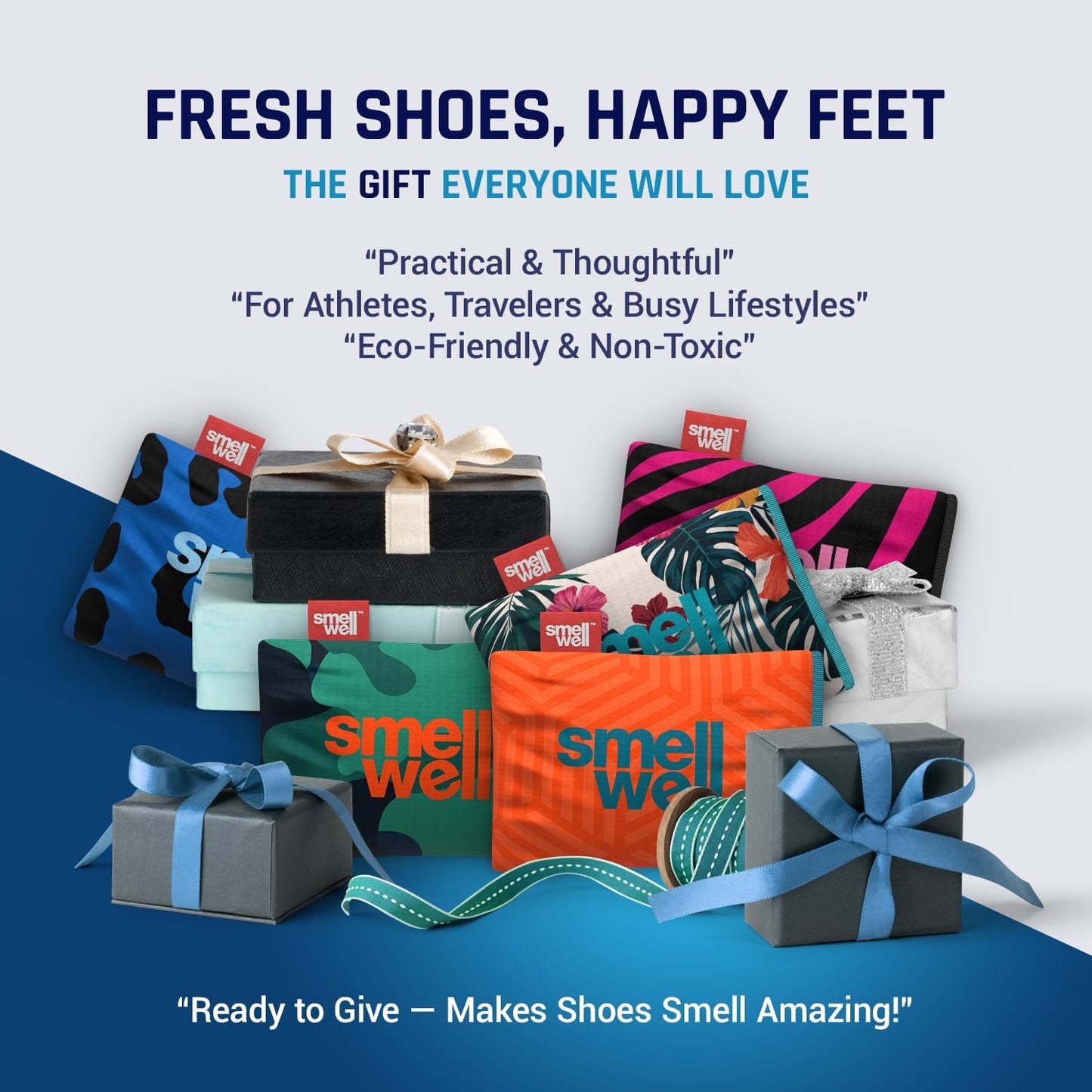 SmellWell - Scented Shoe Deodorizer Inserts - Odor Eliminators - Activated Bamboo Charcoal + Minerals - Natural Fresheners for shoes, bags, gloves - 2 x 1.8oz Original Size - Black Zebra