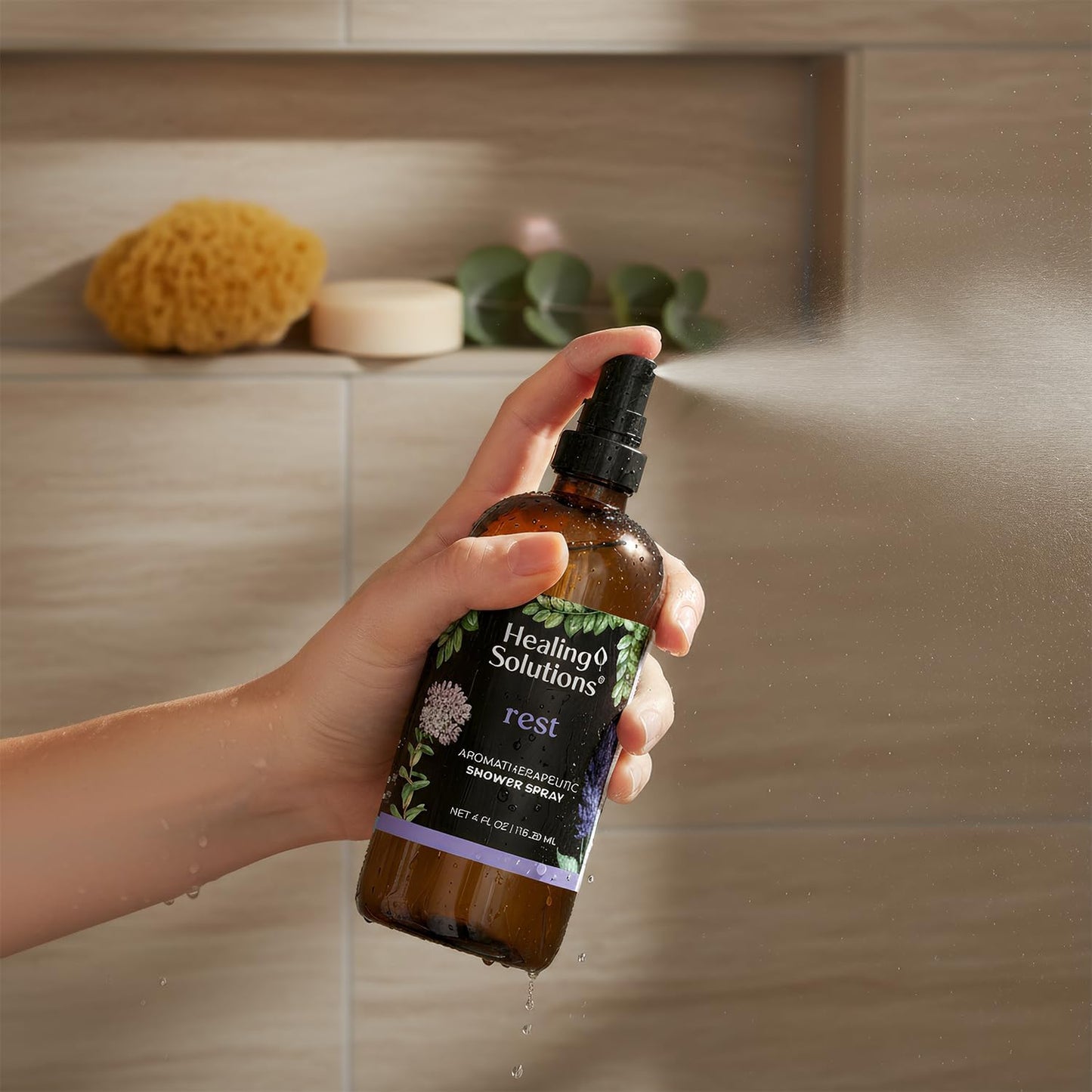 Healing Solutions Aromatherapy Shower Spray, Rest Blend, 4oz, Made in the USA, At Home Spa Experience, Premium Sleep Support (4oz, Rest Blend)