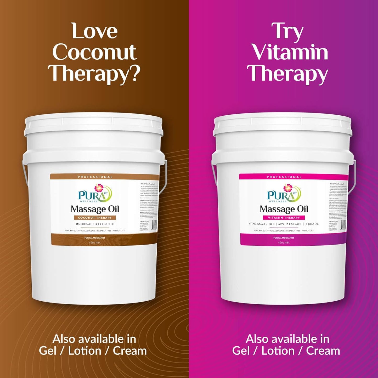 Coconut Therapy 5 Gallon Massage Oil, Coconut Oil, Professional, Massage Therapy, Deep Tissue, Unscented, Natural Ingredients, Skin Hydrating, Moisturizing, Muscle Relief, for Bruising