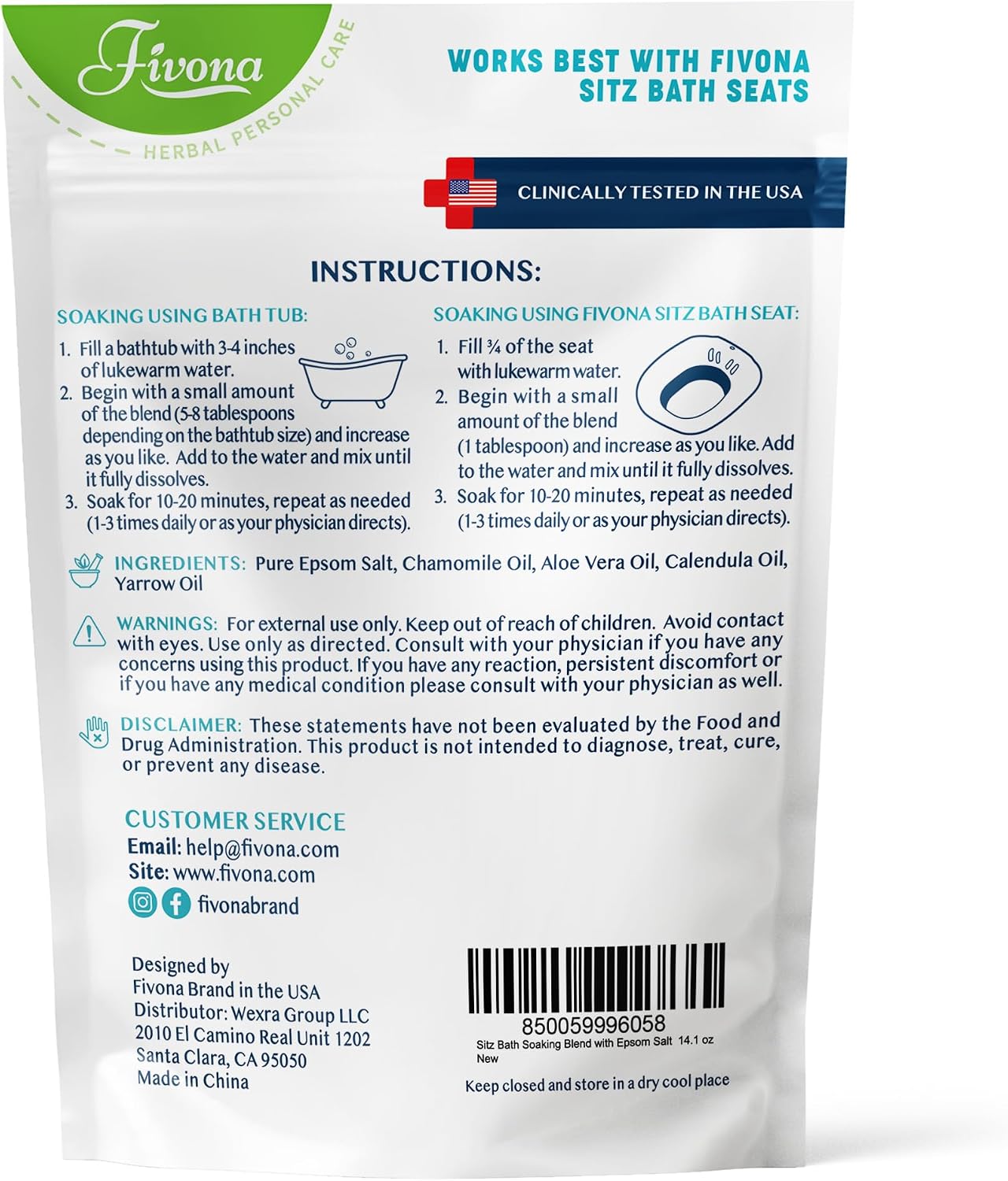Hemorrhoid Care Postpartum Care Bartholin Cyst Relief - FIVONA Sitz Bath Salt Natural Epsom Blend with Essential Oils Soak - 14.1 oz