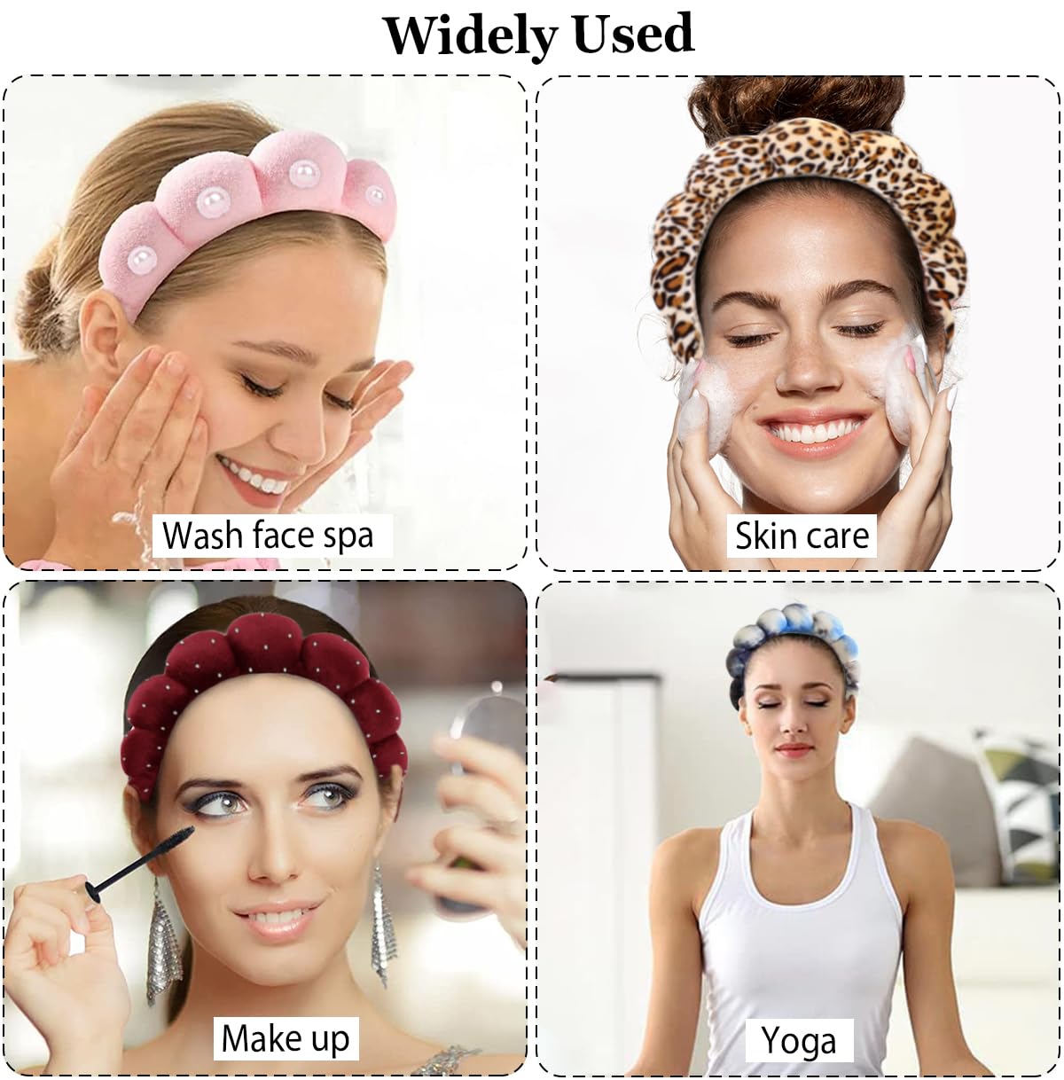 Spa Headbands Puffy Makeup Skincare Headbands for Washing Face or Facial, Terry Cloth Fabric Hairbands for Makeup Removal Shower Skin Treatment(Black, Rhinestone)