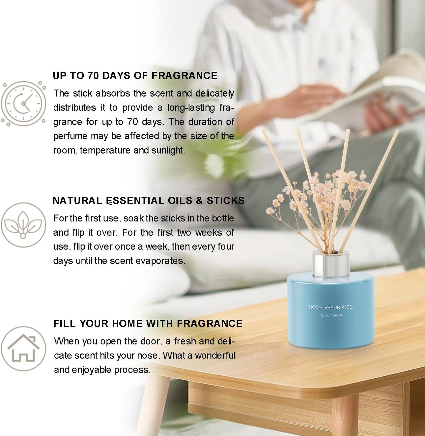 Reed Diffuser, 4.06 oz(120ml) Lavender & Geranium Scented Diffuser with 4 Sticks, Diffusers Home Fragrance Essential Oil Reed Diffuser Set for Home Large Rooms Bathroom Shelf Decor