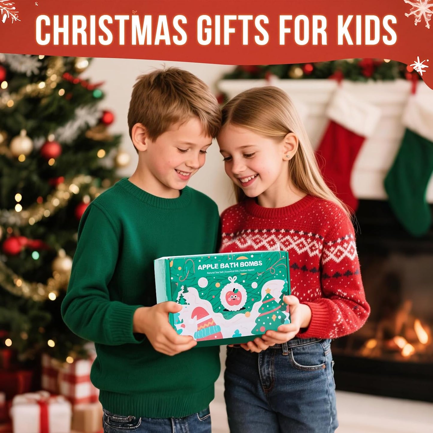 Christmas Bath Bombs for Kids Apple Bath Bombs with Christmas Luminous Mini Resin Toys Inside Christmas Toys All Natural Bath Bomb Christmas Gifts Kids Skin Care Bathbombs