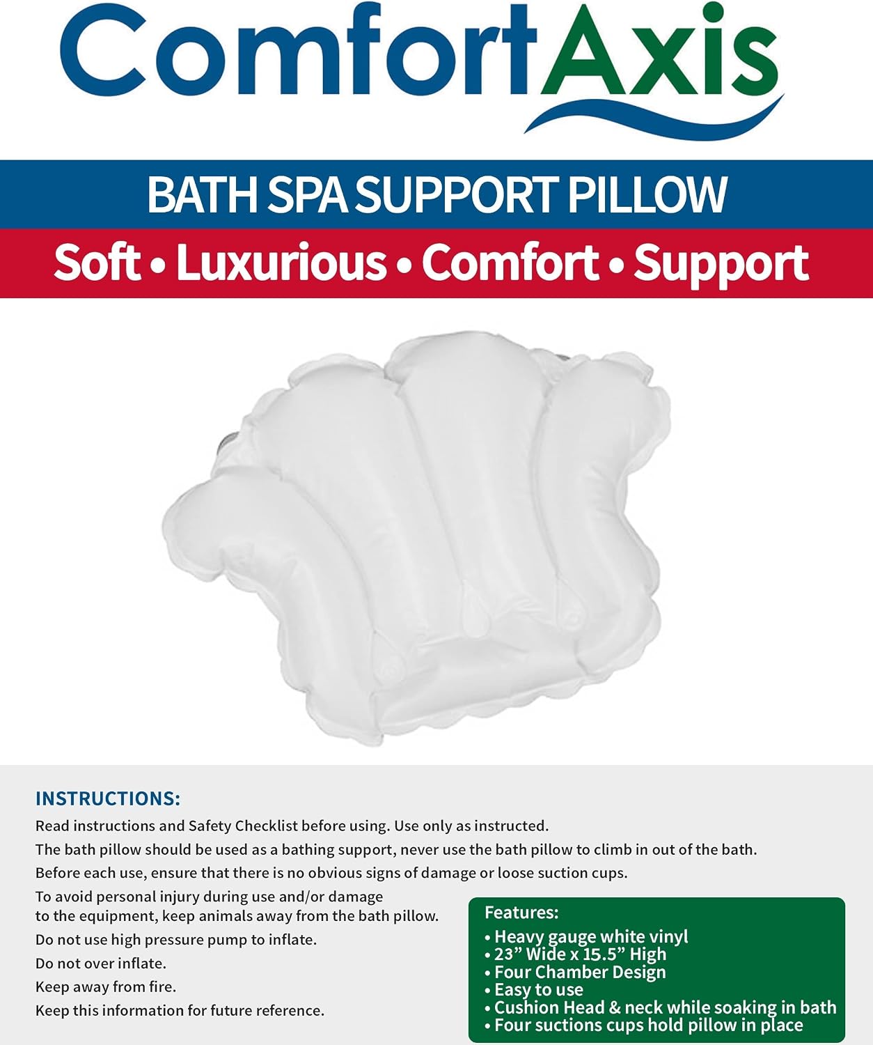 White Vinyl Shell-Shaped Spa Bath Pillow
