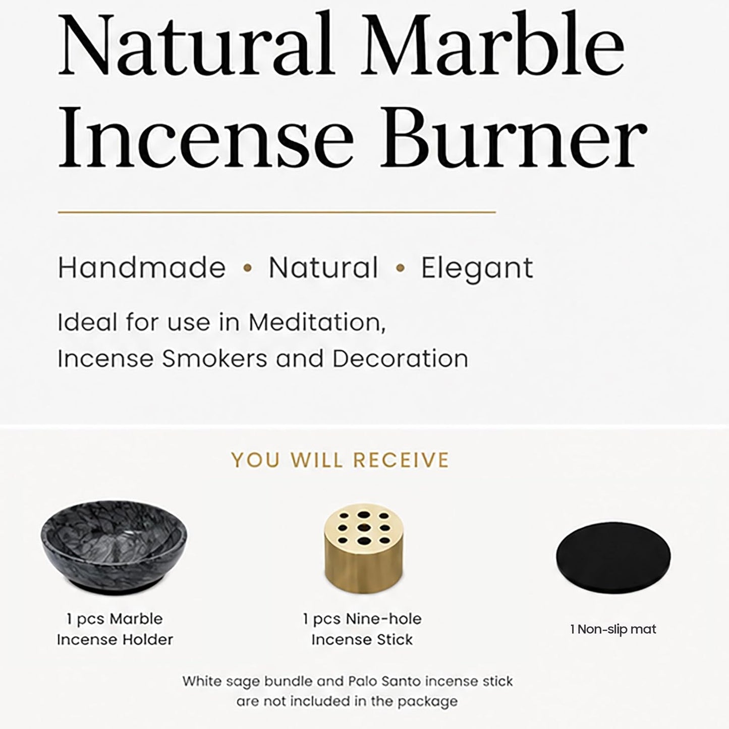 Natural Marble Incense Holder, 4.72 Incense Holder for Sticks with 9 Holes, Handmade Incense Burner for use in Meditation/Palo Santo/Sage/Cone (Cloud Gray)