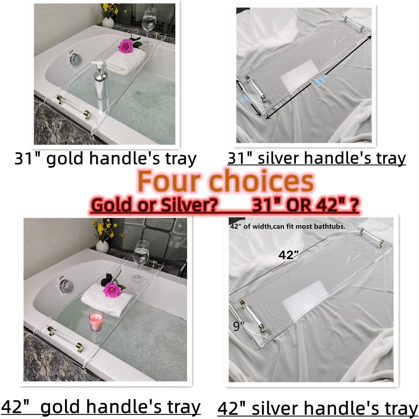 Bath Tub Tray,Clear Bathtub Tray for Luxury Bathroom – Waterproof Bath Caddy with Sleek Surface –No Assembly– Easy Cleaning Bathtub Organizer for Spa Relaxation (31")