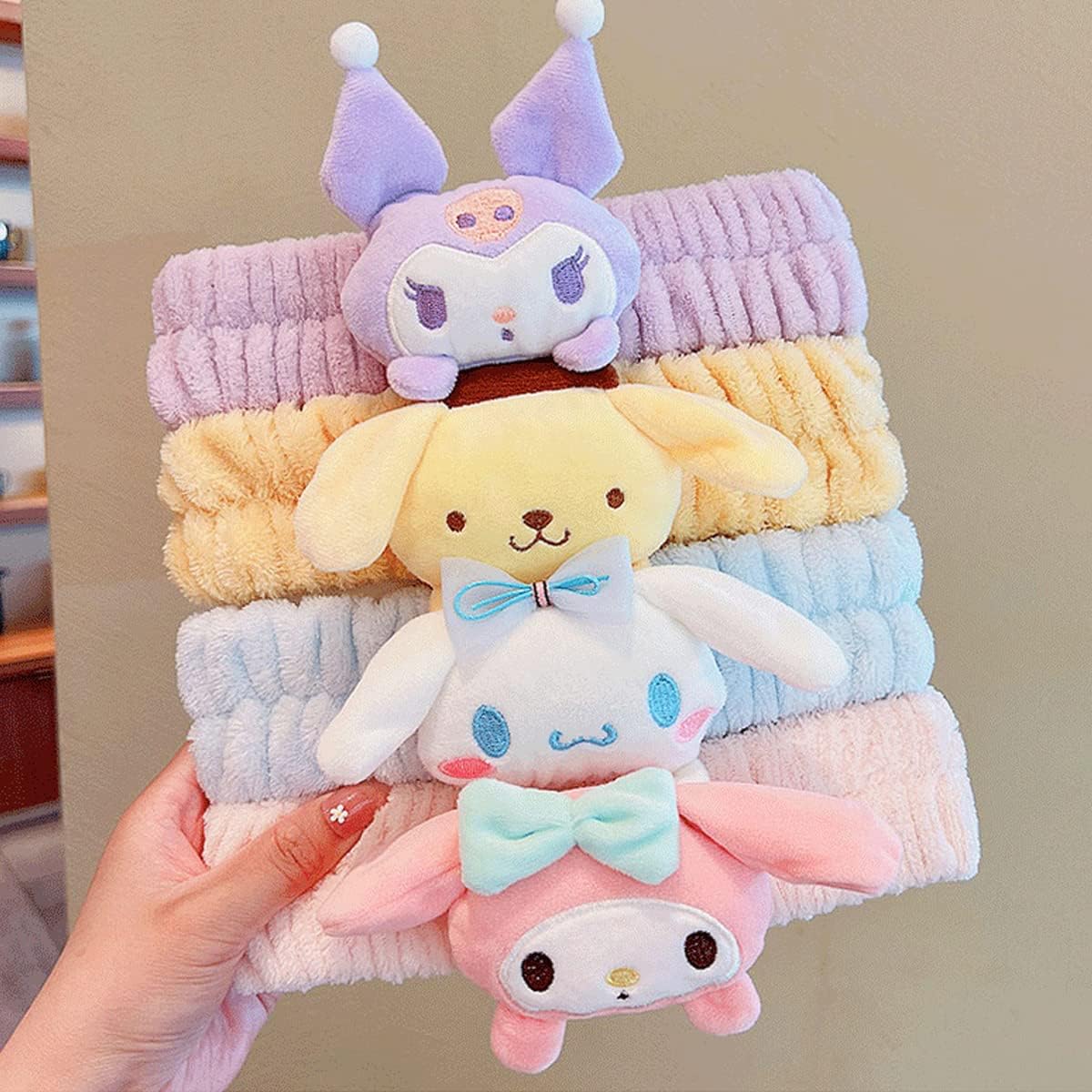 Kawaii Spa Headband and Wristband Set for Face Washing, Cute Soft Skincare Headbands for Women Girls, Fluffy Makeup Headband for Washing Face, Bath, Shower, Beauty