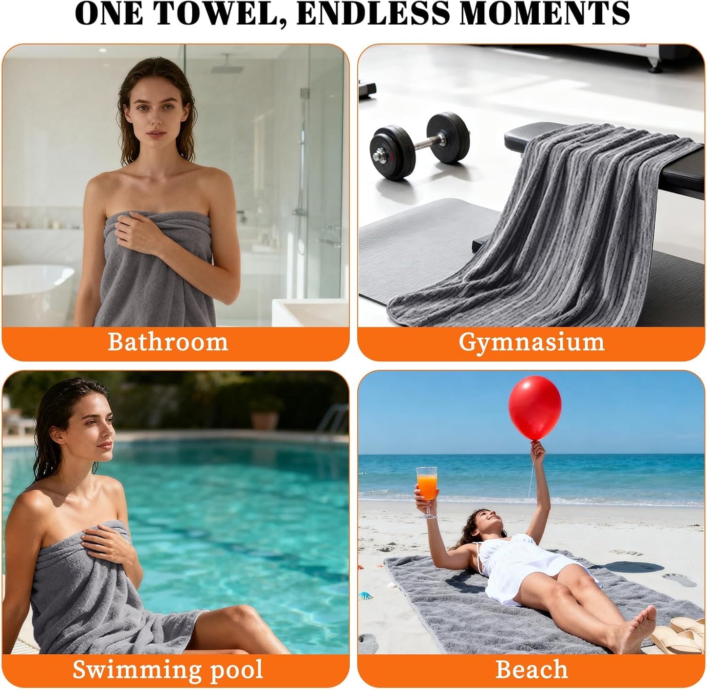 Bath Towels Set of 4 Extra Large 35 x 70 Inches,Luxury Thick High Absorbent Quick Dry Bath Sheet,Ultra Soft Microfiber,Bathroom,Beach,Yoga,Sport,SPA (Grey)