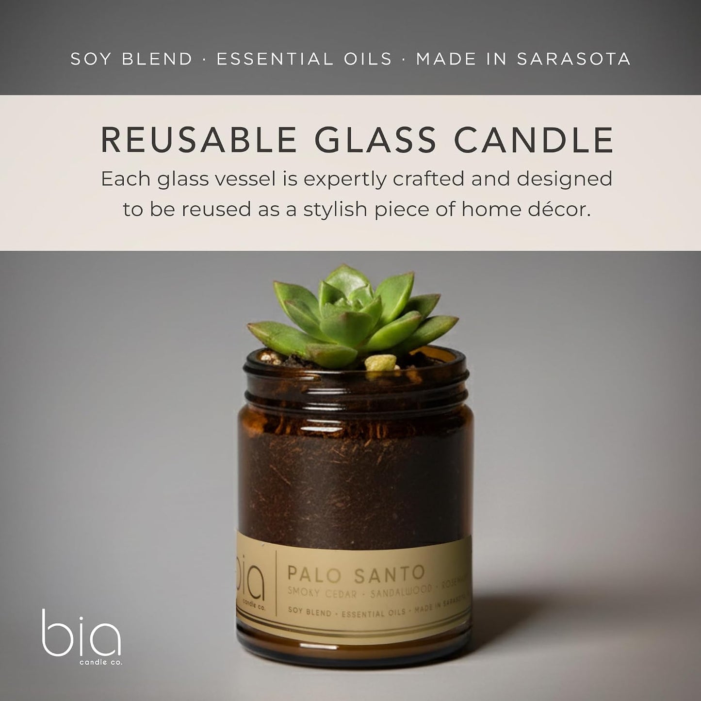 Palo Santo Candle, Rosemary Cedar Leather Soy Candle, Sandalwood Tonka, Perfume-Inspired, Hand Poured USA, High Fragrance Load, Lead-Free Wick, Reusable Jar, Ritual Scent, 7 oz