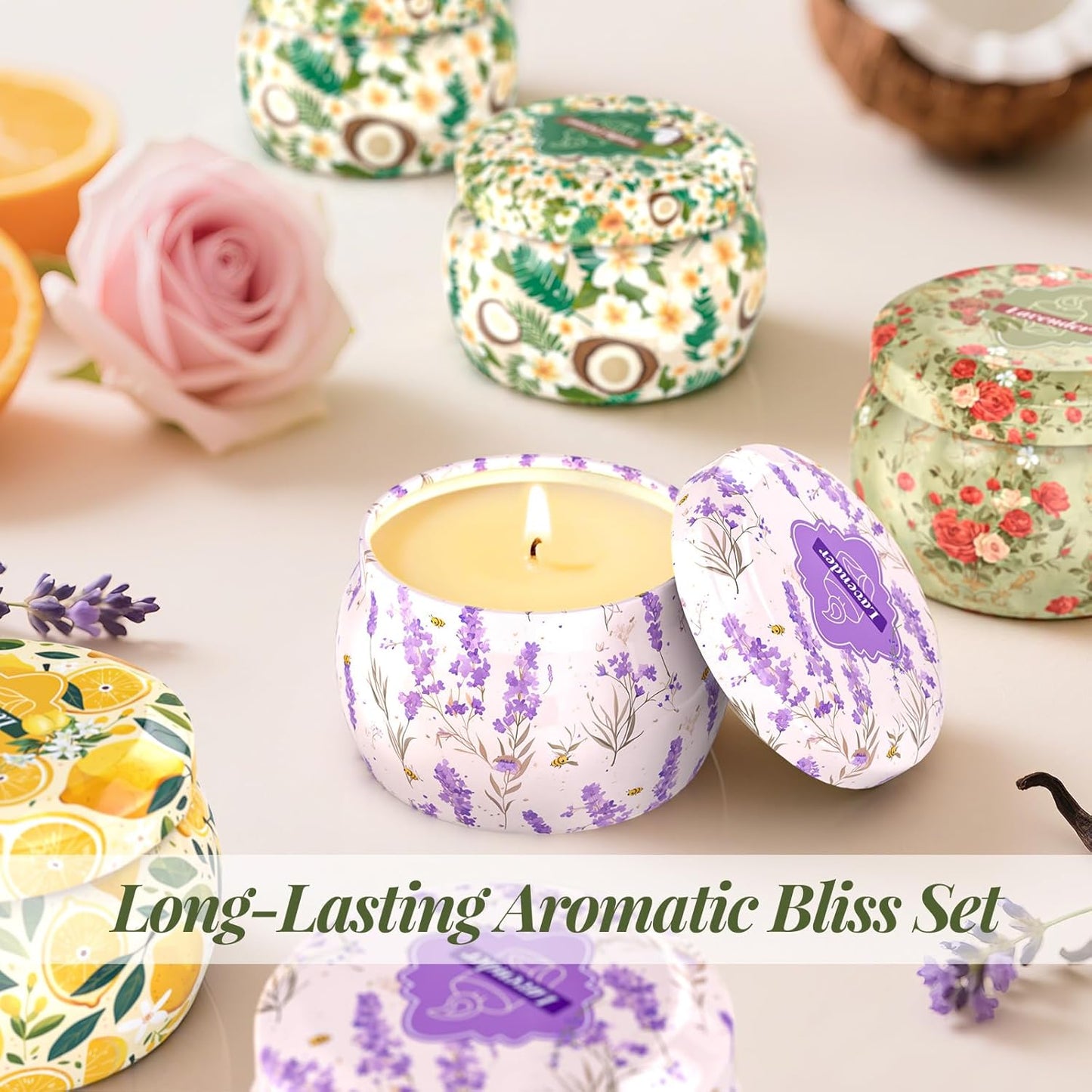 WarmEmbrace Scented Candles for Women, 4 Pack Soy Candle Set, 4.4OZ Candles for Home Scented, Candle Gift Set for Women, Lavender/Coconut and Christmas Holiday Candles, Valentines Day Gifts