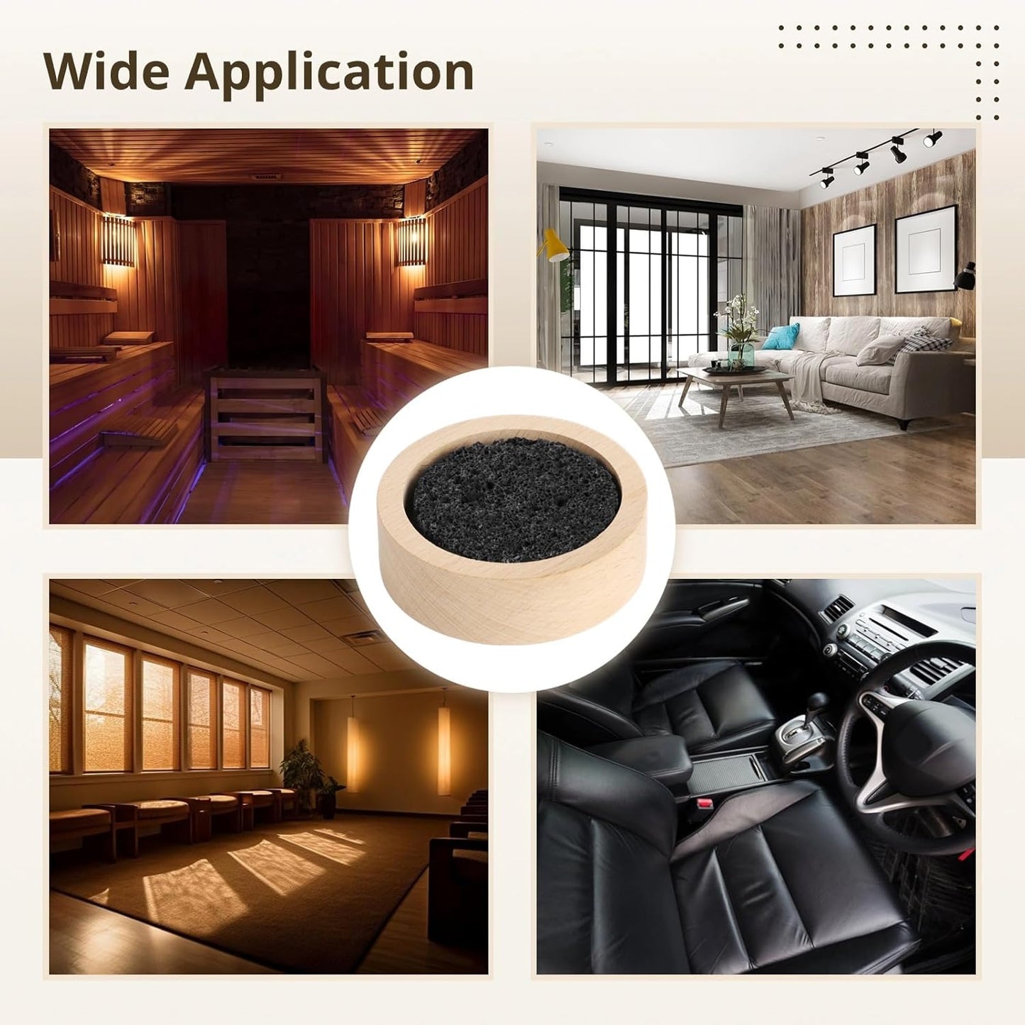 Wood & Lava Rock Essential Oil Diffuser, Black Lava Rock Stone Diffuser, Rock Diffuser with Natural Wood Base, Stone Diffuser for Home, Offices, Cars, Yoga, Sauna, SPA