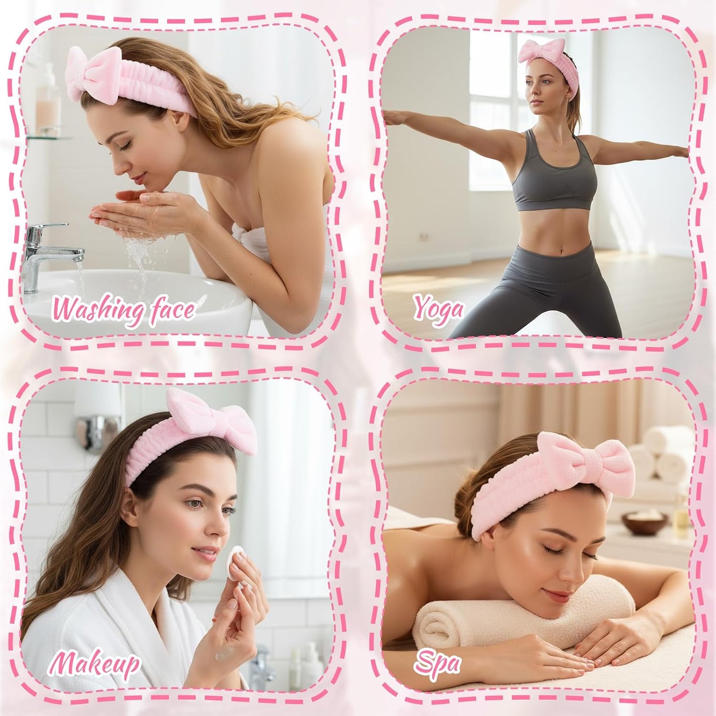 Kifmurase 25Pcs Spa Headbands, Makeup Headbands, Bow Tie Hair Band, Pink Skincare Headband for Washing Face, Cosmetic Facial Sports Yoga Elastic Headband