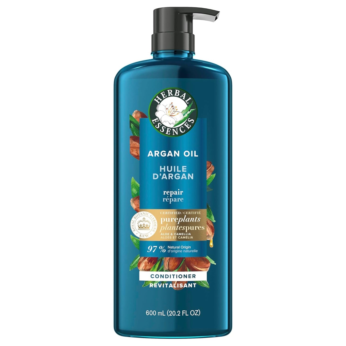 Herbal Essences Argan Oil Paraben Free Conditioner, Hair Repair, 20.2 fl oz, with Certified Camellia Oil and Aloe Vera, For All Hair Types, Especially Damaged Hair