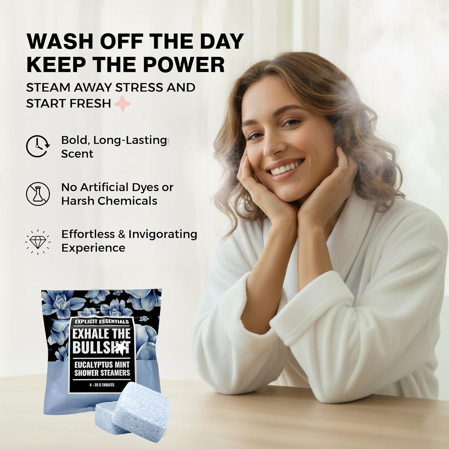 Explicit Essentials Exhale The BS Eucalyptus Mint Shower Steamers | Aromatherapy Eucalyptus and Mint Shower Steamers | Spa Shower Gift for Stress Relief, Relaxation & Self-Care