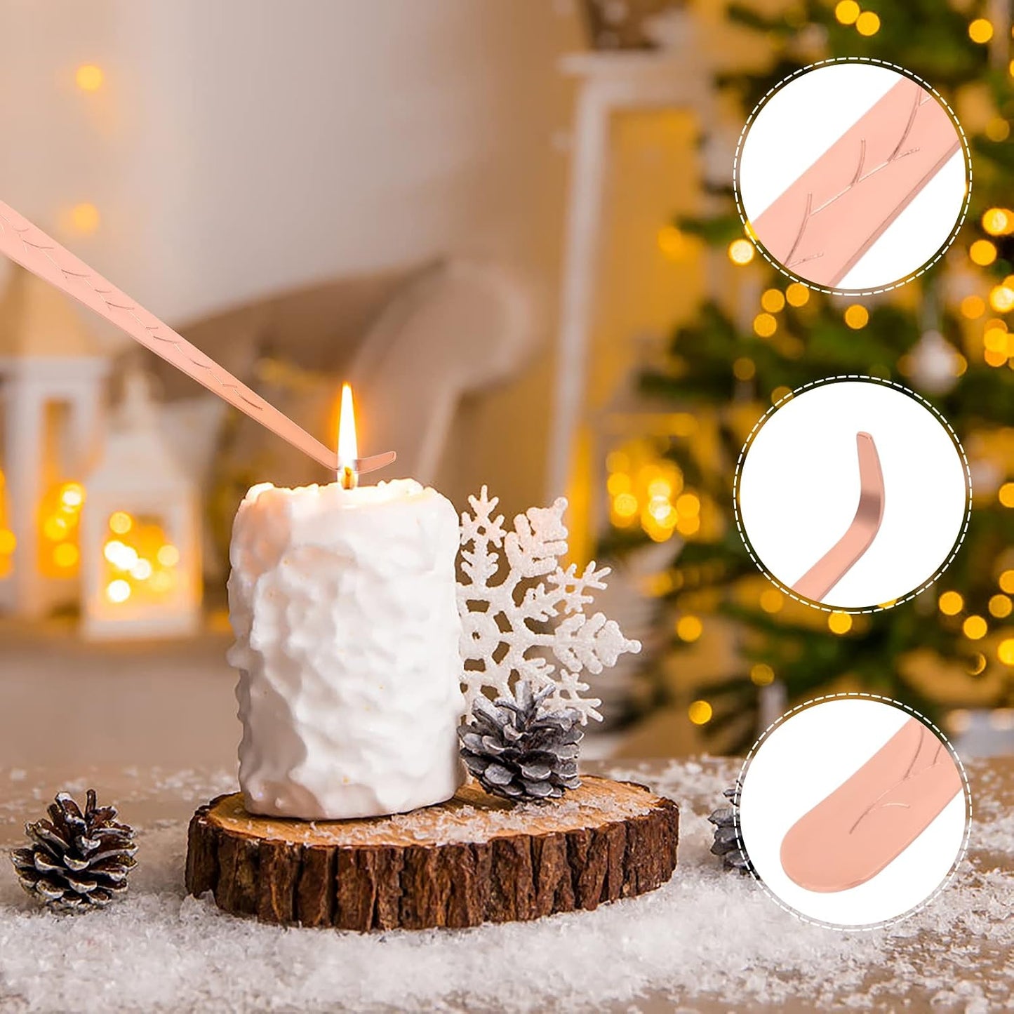 3PCS Stainless Steel Candle Snuffer Extinguisher Candle Wick Trimmer Accessory Set - Rose Gold