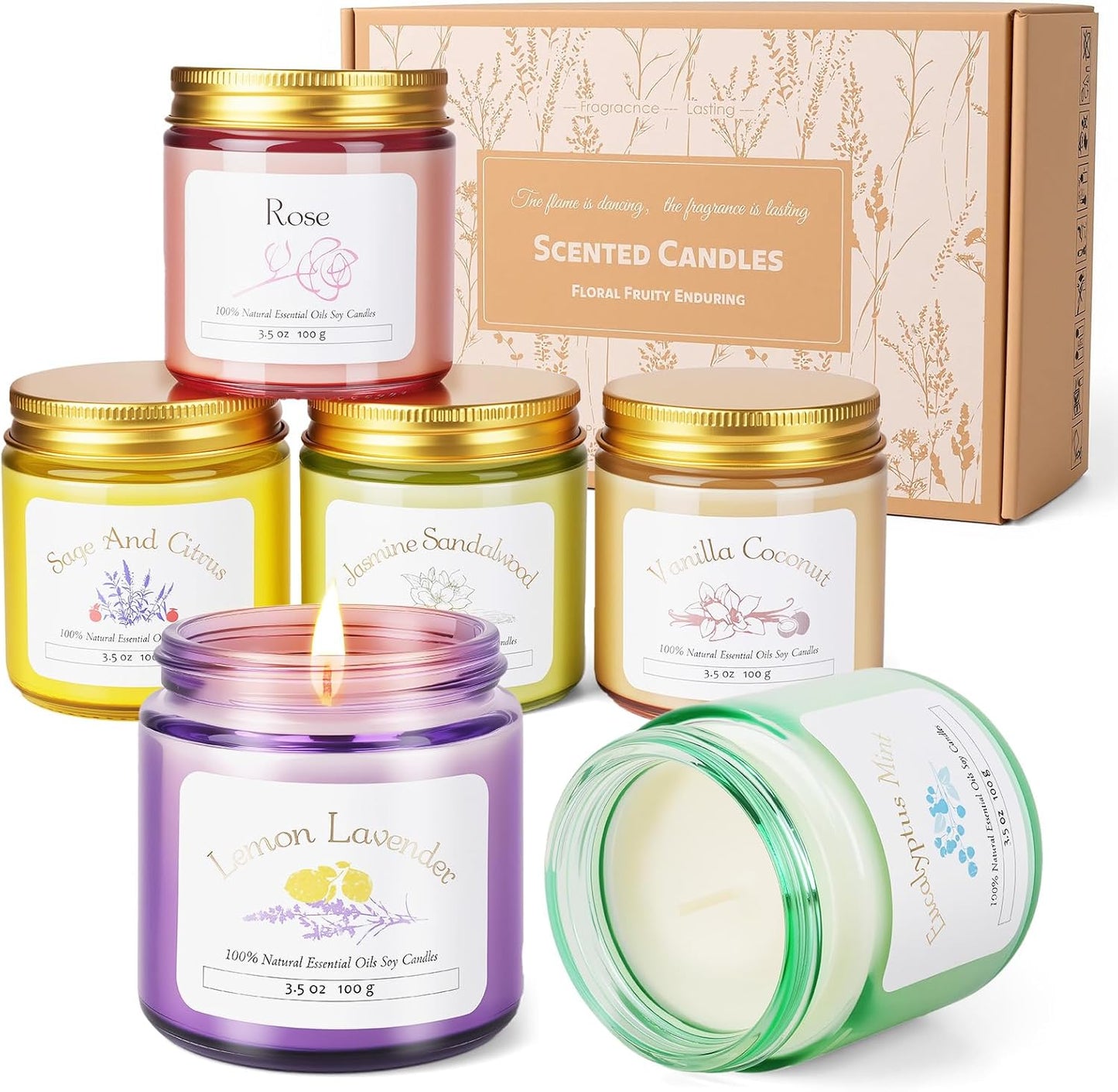 6 Pack Candles for Home Scented | Aromatherapy Candles Gift for Women,Soy Wax Long Lasting Jar Candles Gift Set for Women Christmas,Birthday,Mother's Day,Anniversary Present