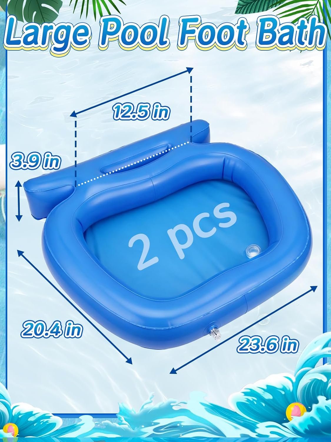 2pcs Fast Drain Inflatable Pool Foot Bath - 23.6" L x 20.4" W x 3.9"H Leak-proof Foot Wash Tray for In Ground Above Ground Swimming Pool Accessories, Feet Cleaner Basin/Tub for Entry Ladder Must Haves