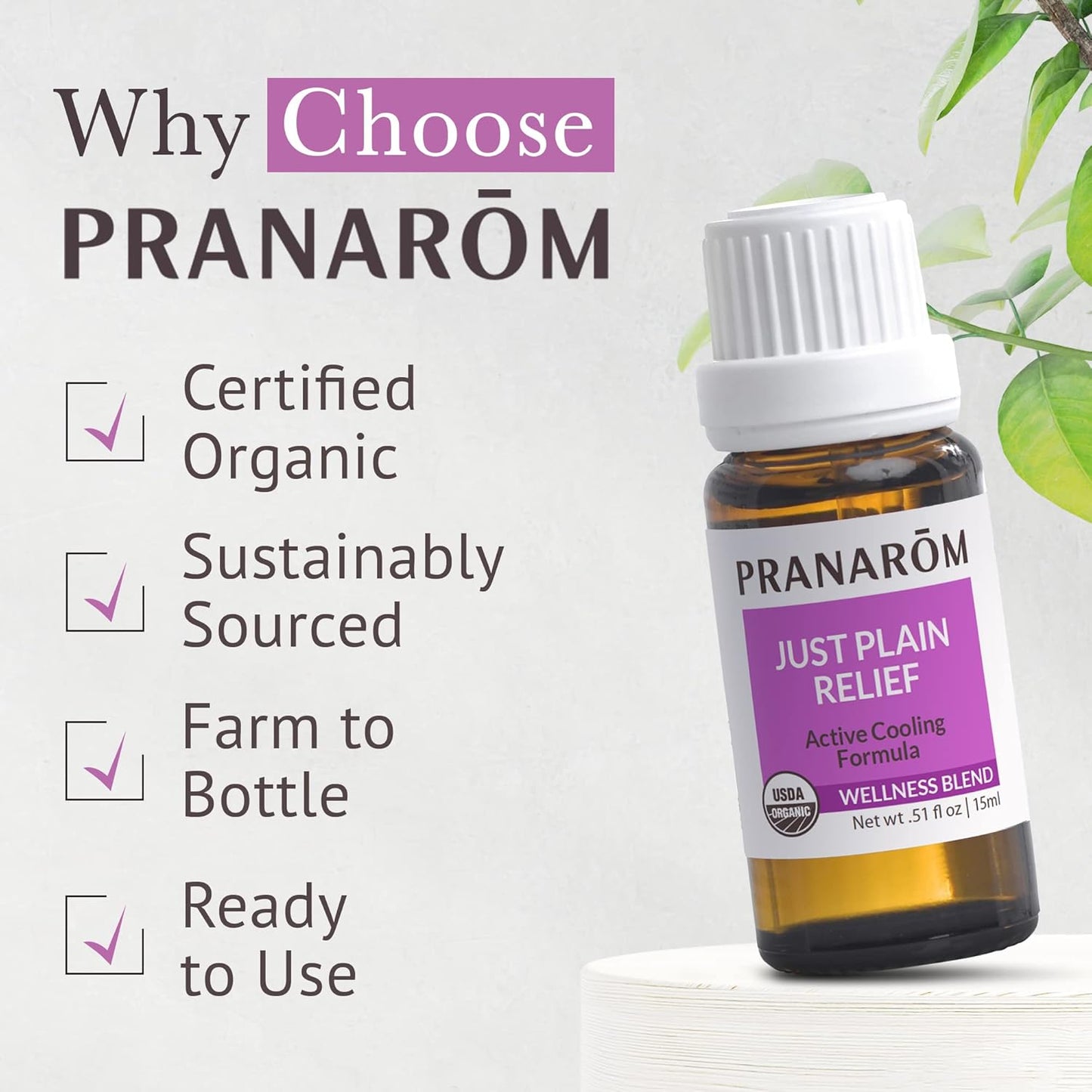 Pranarom - Just Plain Relief Organic Essential Oils for Aromatherapy, 15ml