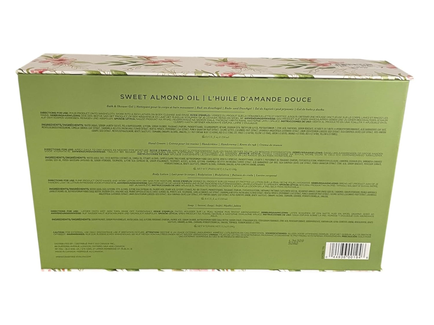 Crabtree & Evelyn Sweet Almond Oil Collection Set (Bath & Shower Gel 8.4 fl oz, Hand Therapy 3.5 oz, Body Lotion 8.4 fl oz, Bar Soap 3.5 oz)