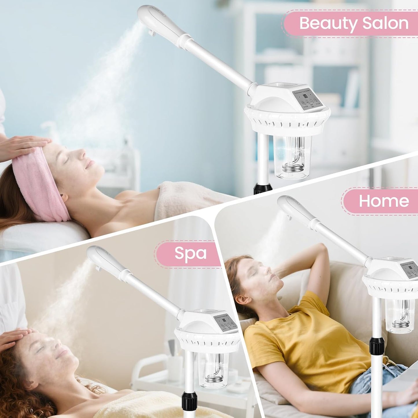 Facial Steamer Professional for Deep Cleansing and Hydration, Face Steamer for Estheticians with Adjustable Height, Spa Ozone Steamer on Wheels, Suitable for Home and Beauty Spa Salon Use