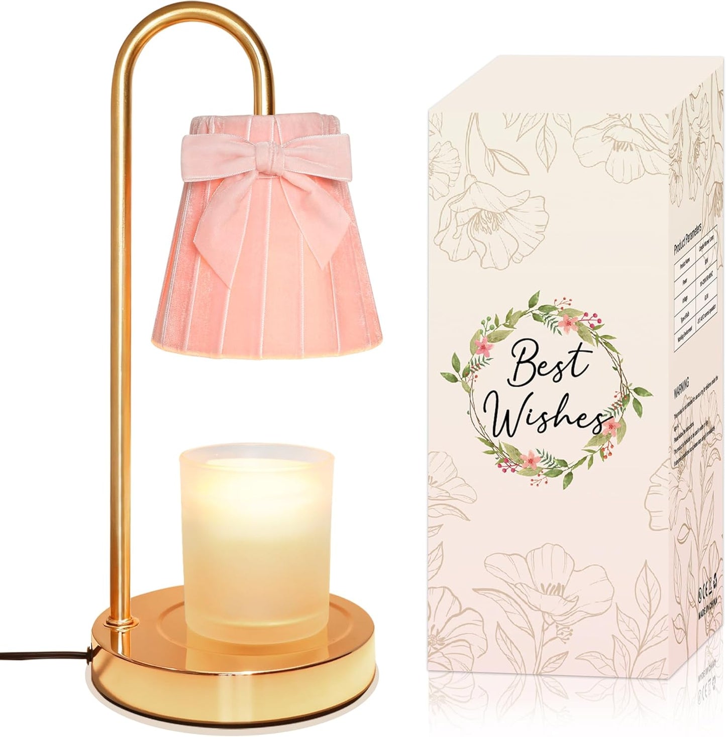 Pink Coquette Bow Flannel Candle Warmer Lamp with Timer and Dimmer, for Mom/Wife, Melt Wax Warmer Lamp with 2 Bulbs for Candle Jars House Warming New Home Christmas Decor