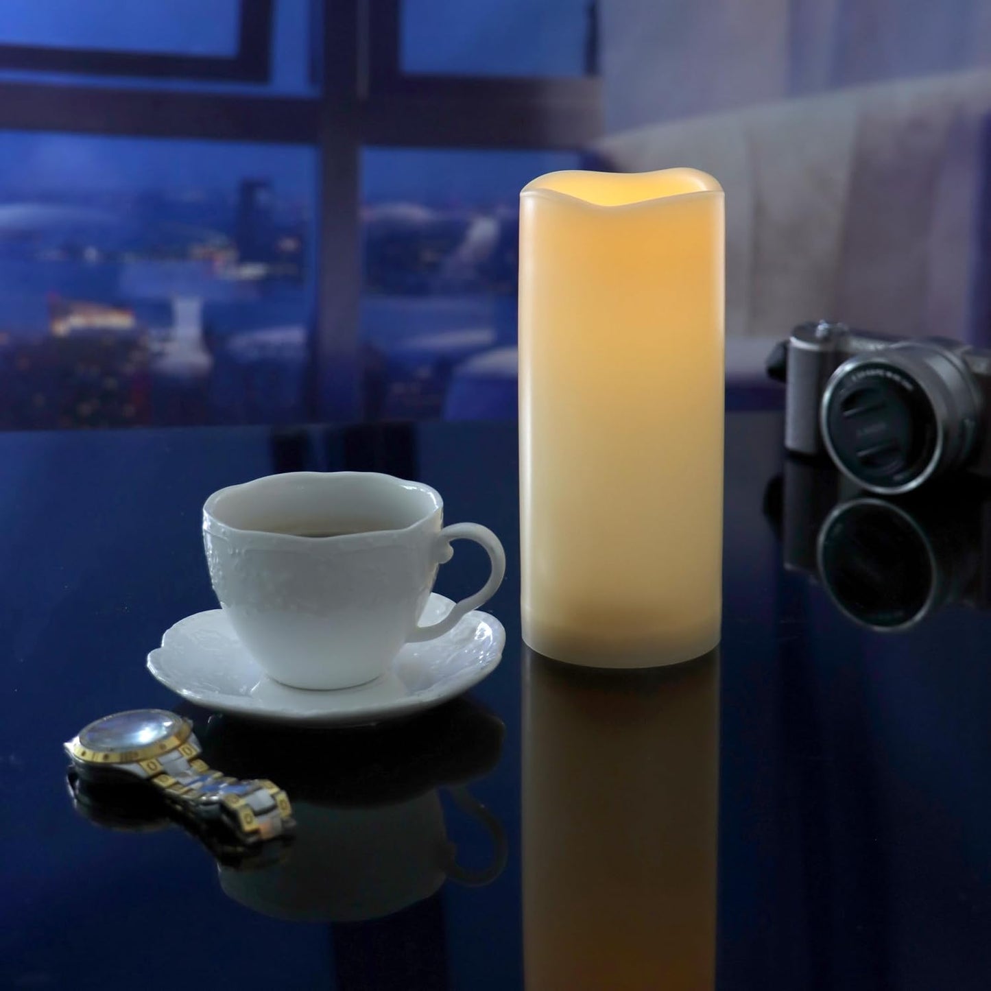 Waterproof Outdoor Battery Operated Flameless Candles with Auto Timer Flickering Plastic Resin Electric LED Pillar Lights for Lantern Patio Garden Wedding Party Decorations 3x7 Inches 2 Pack White