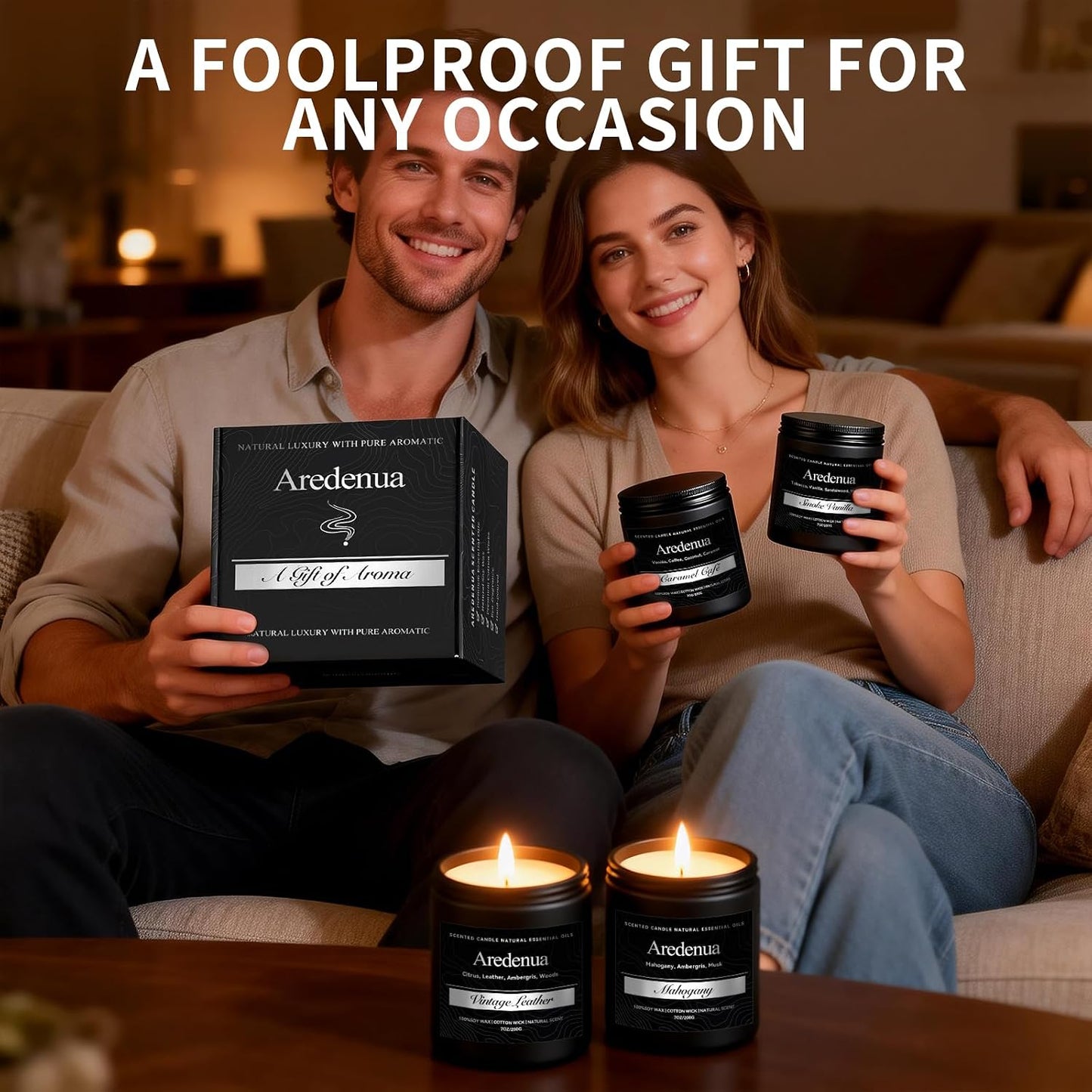 Men’s Candle Set for Dad, 4 Pack Masculine Scented Candles – Gentlemen Candle Aromatherapy Gifts for Fathers Day - Soy Candles for Home, Scent of Leather/Smoke & Vanilla/Mahogany/Coffee